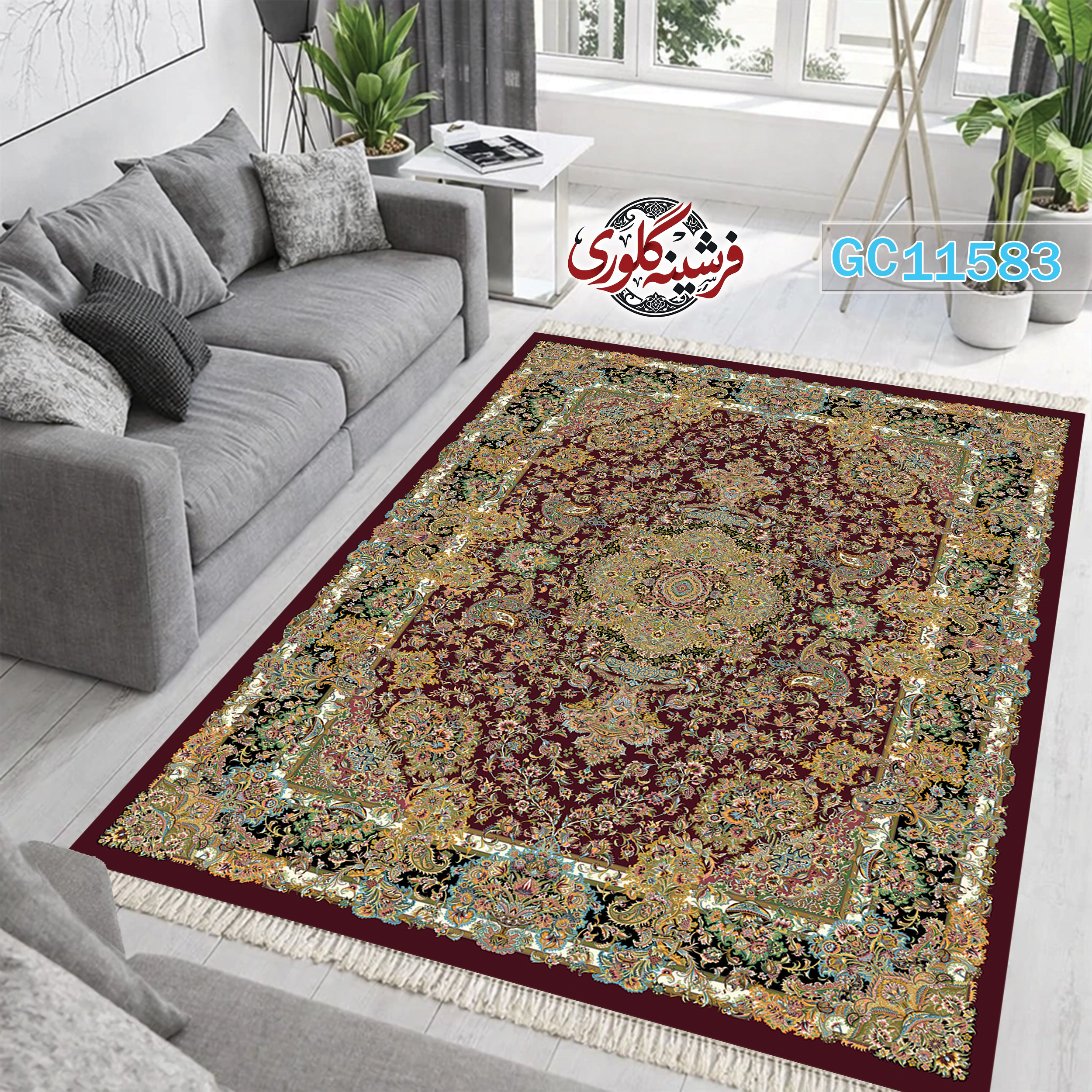 فرشینه طرح فرش مخمل هازان ترک قابل شست و شو و ضد پرزدهی کد GC-11583