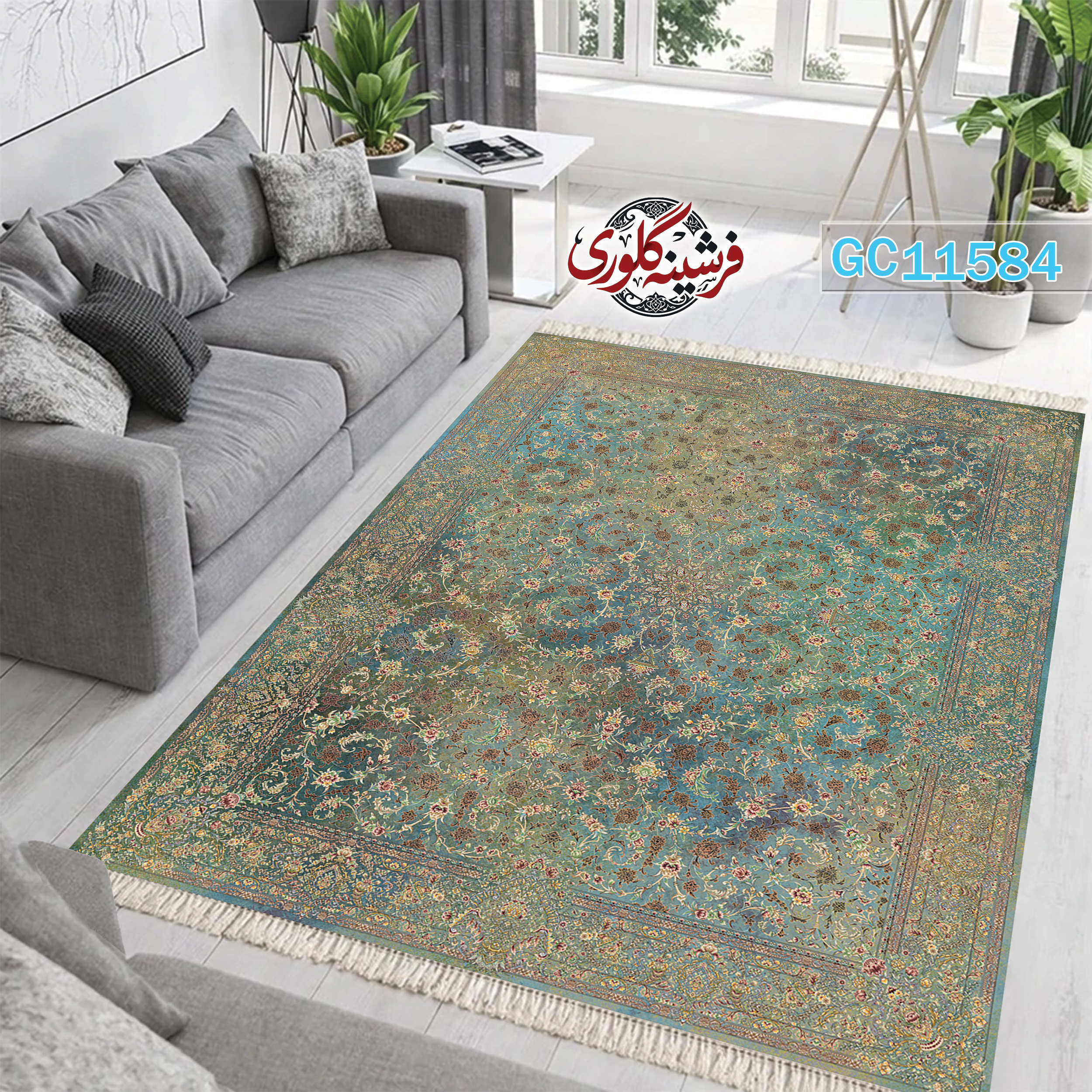 فرشینه طرح فرش مخمل هازان ترک قابل شست و شو و ضد پرزدهی کد GC-11584