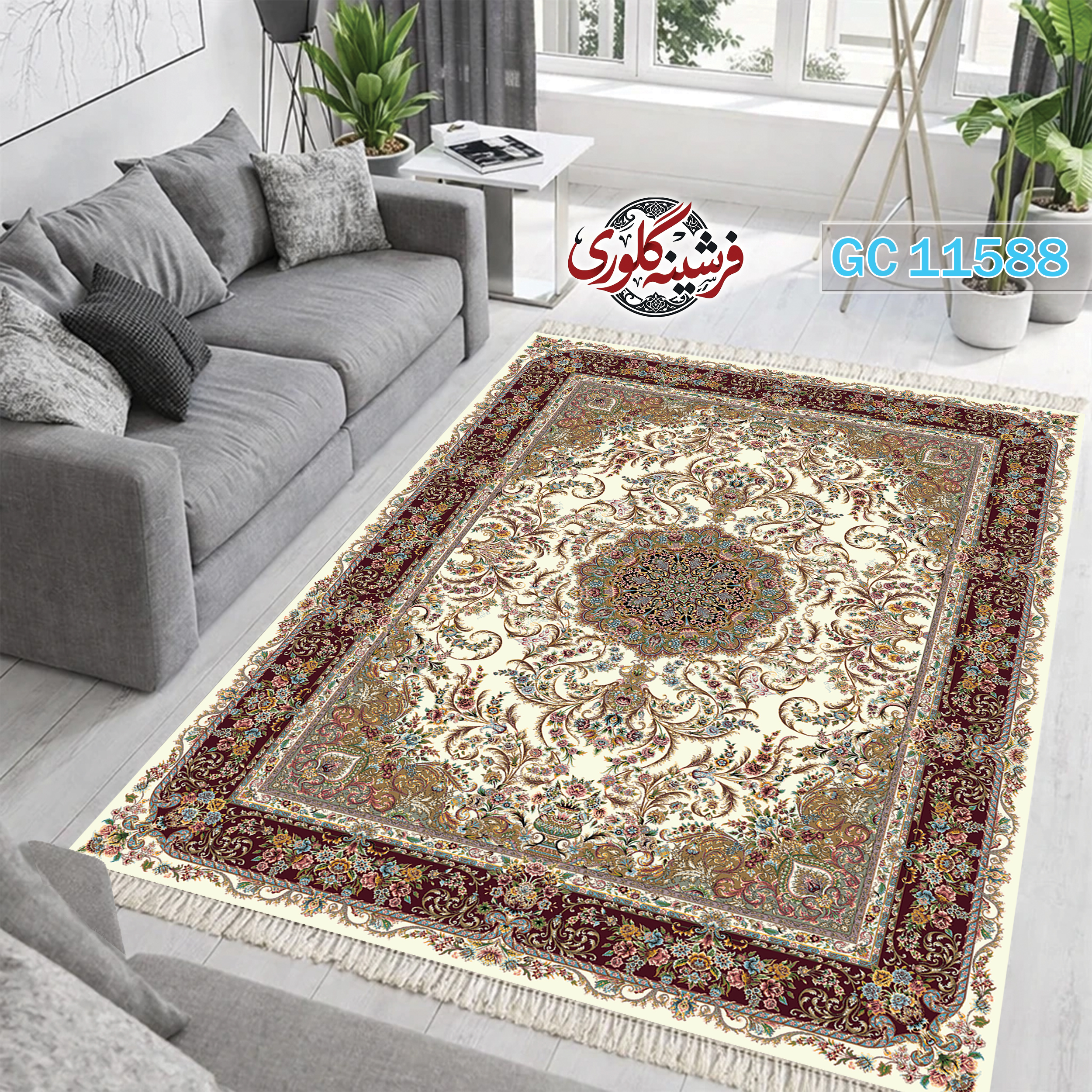 فرشینه طرح فرش مخمل هازان ترک قابل شست و شو و ضد پرزدهی کد GC-11588