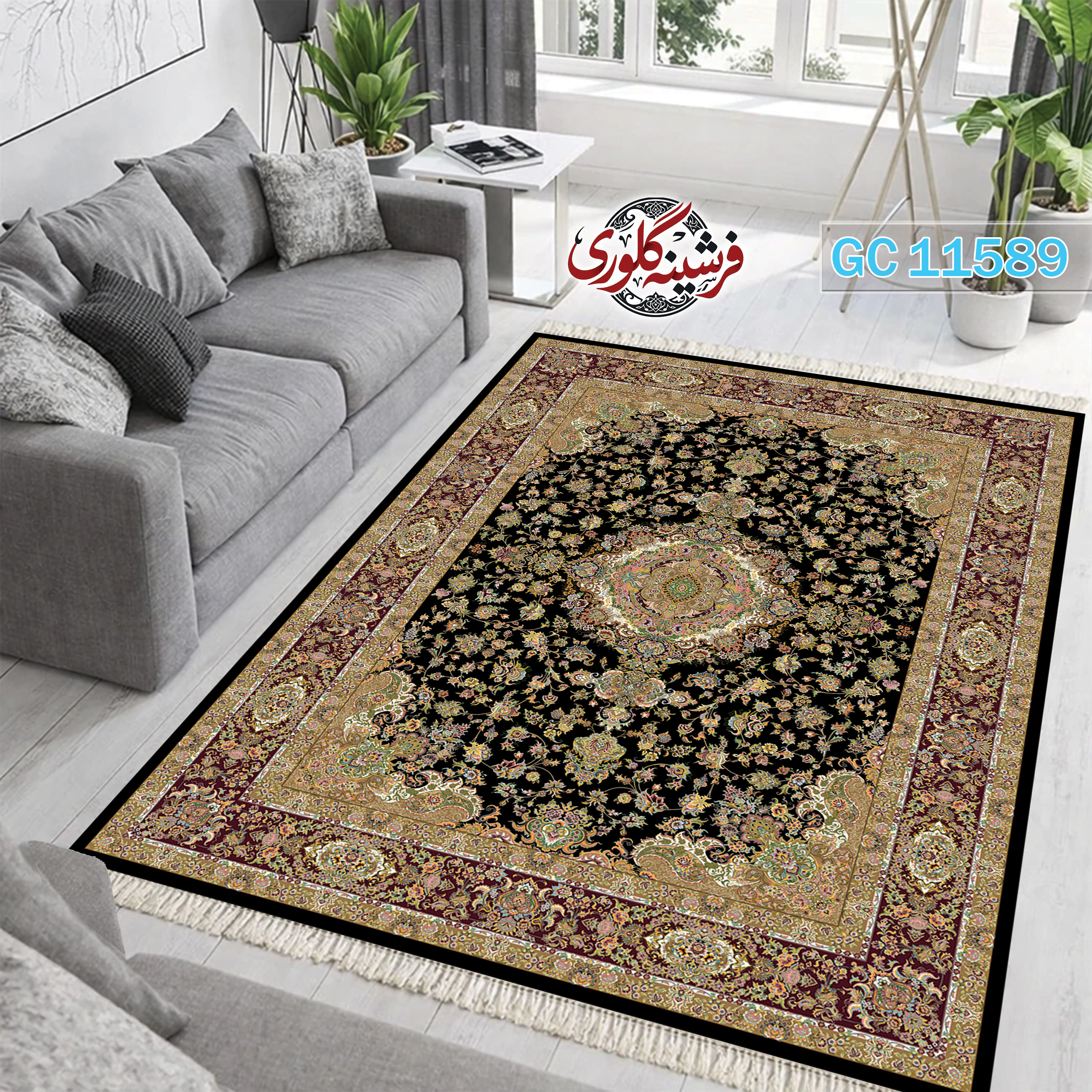 فرشینه طرح فرش مخمل هازان ترک قابل شست و شو و ضد پرزدهی کد GC-11589