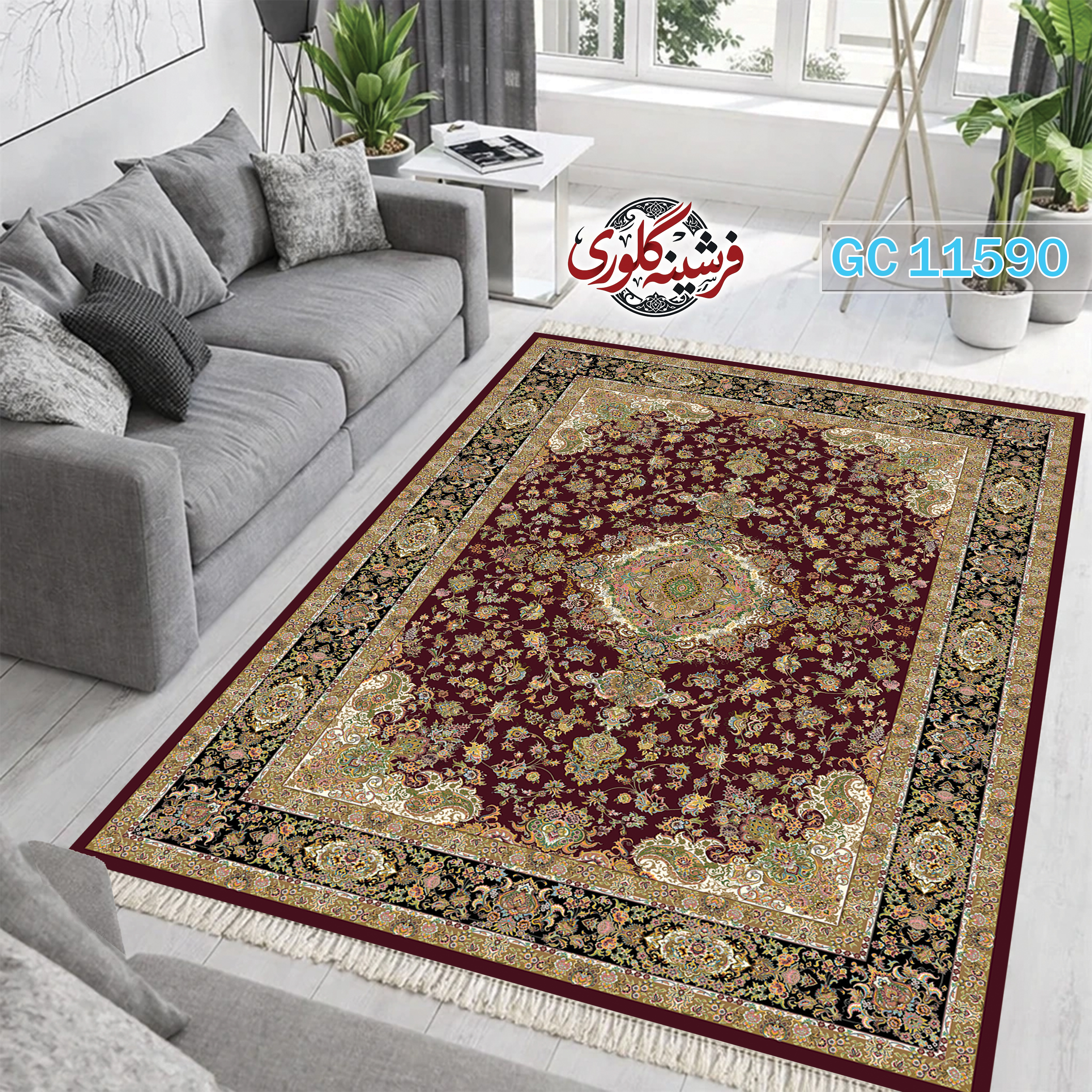 فرشینه طرح فرش مخمل هازان ترک قابل شست و شو و ضد پرزدهی کد GC-11590