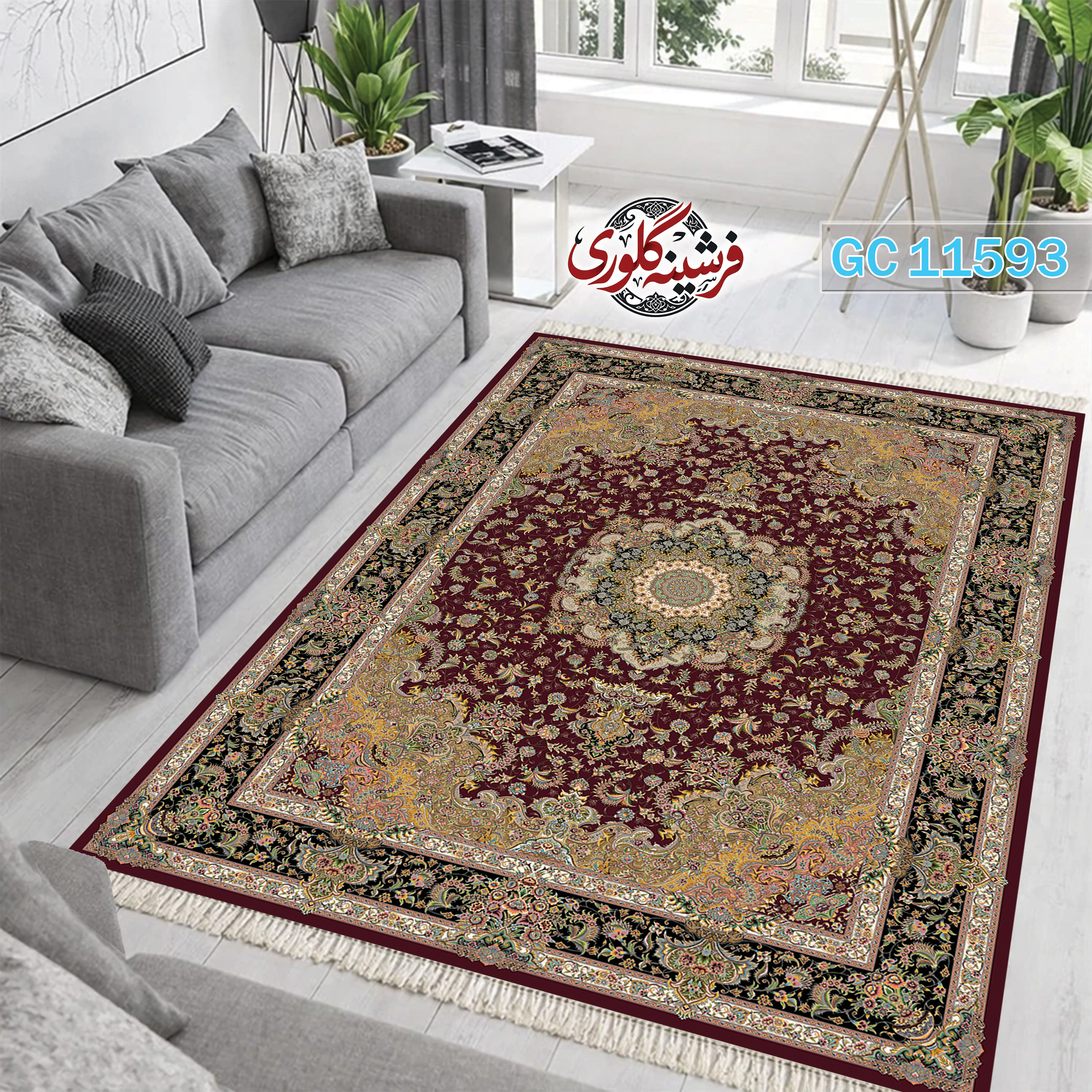 فرشینه طرح فرش مخمل هازان ترک قابل شست و شو و ضد پرزدهی کد GC-11593
