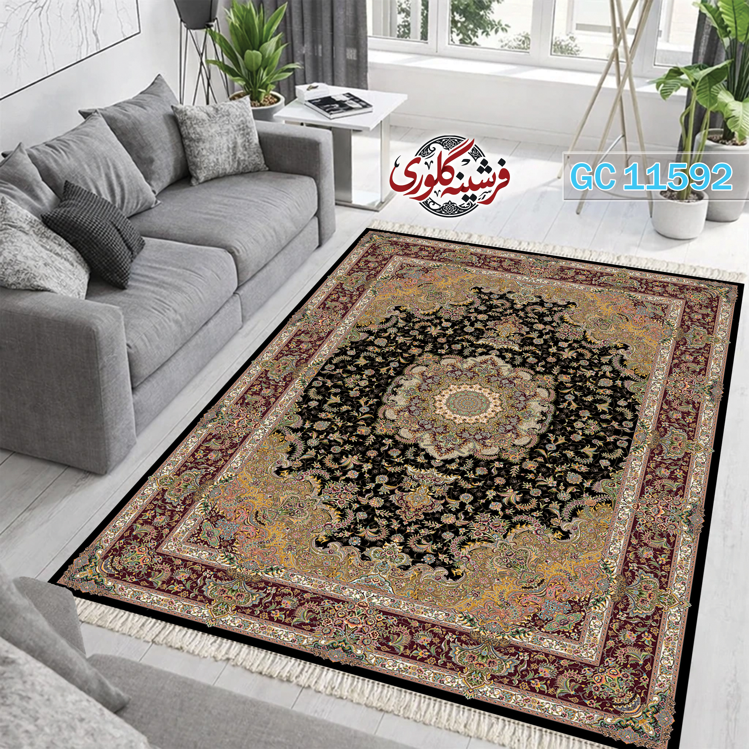 فرشینه طرح فرش مخمل هازان ترک قابل شست و شو و ضد پرزدهی کد GC-11592