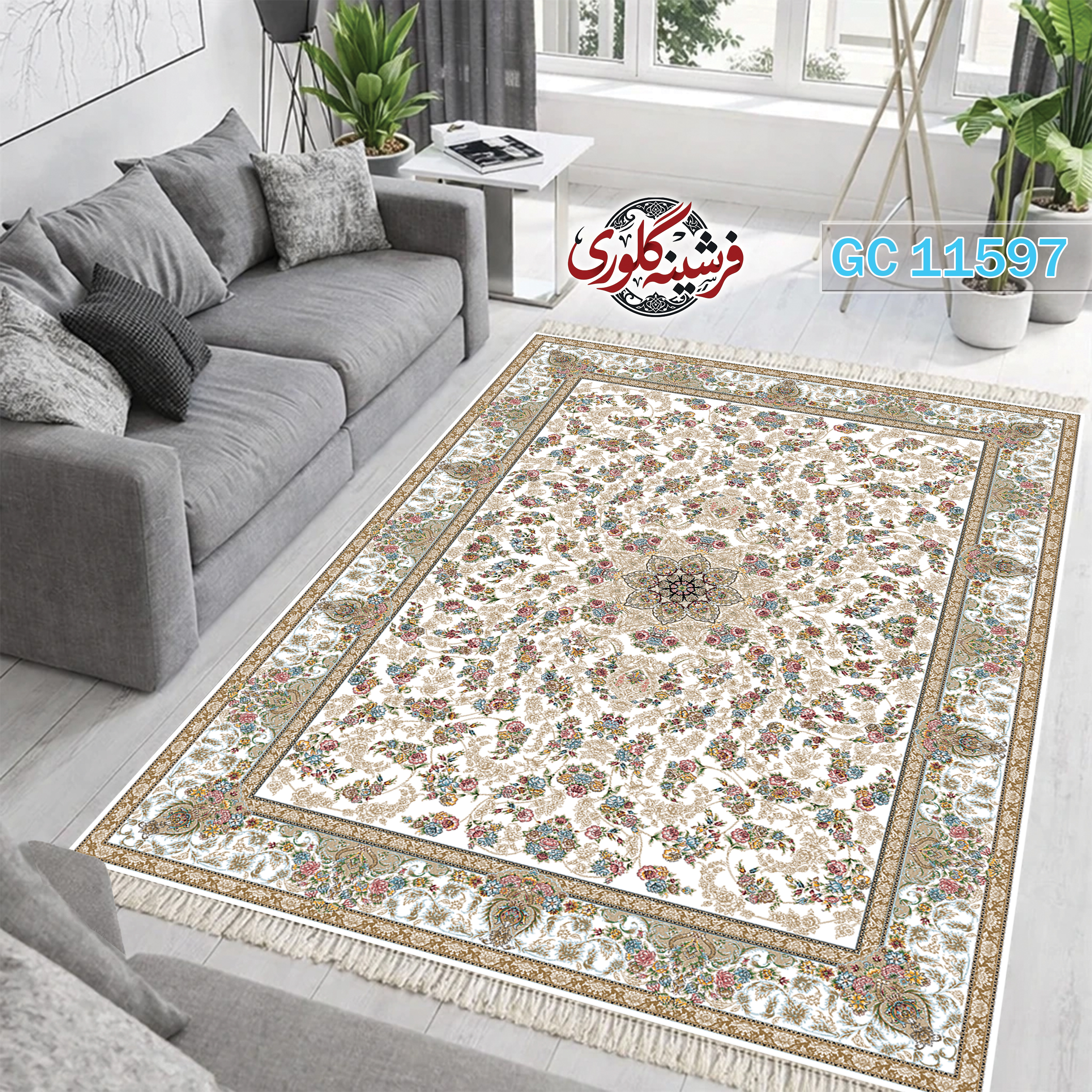 فرشینه طرح فرش مخمل هازان ترک قابل شست و شو و ضد پرزدهی کد GC-11597