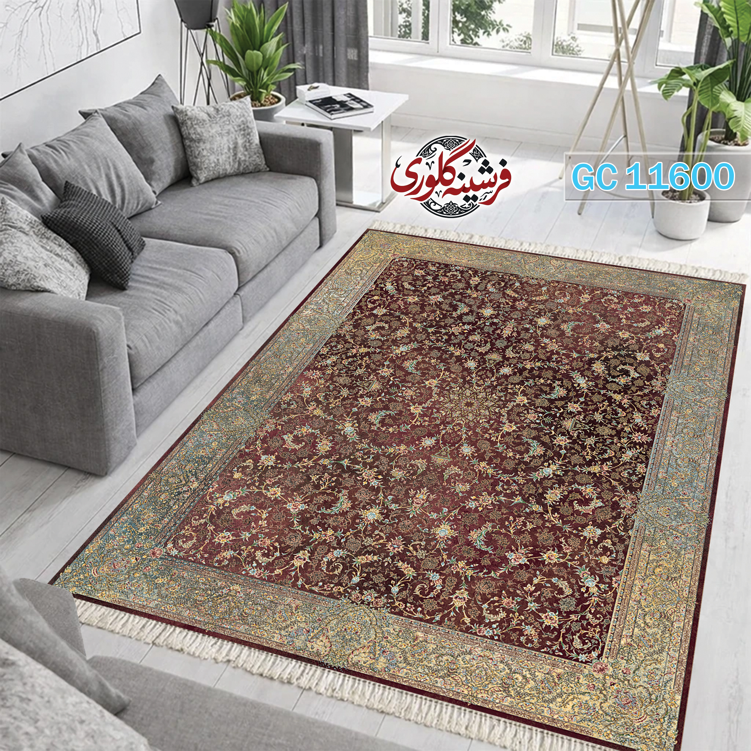 فرشینه طرح فرش مخمل هازان ترک قابل شست و شو و ضد پرزدهی کد GC-11600