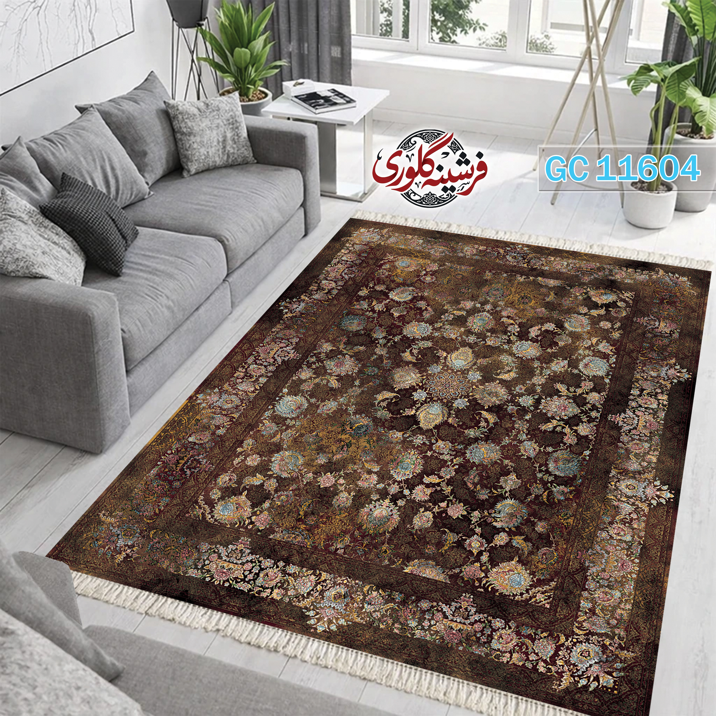 فرشینه طرح فرش مخمل هازان ترک قابل شست و شو و ضد پرزدهی کد GC-11604