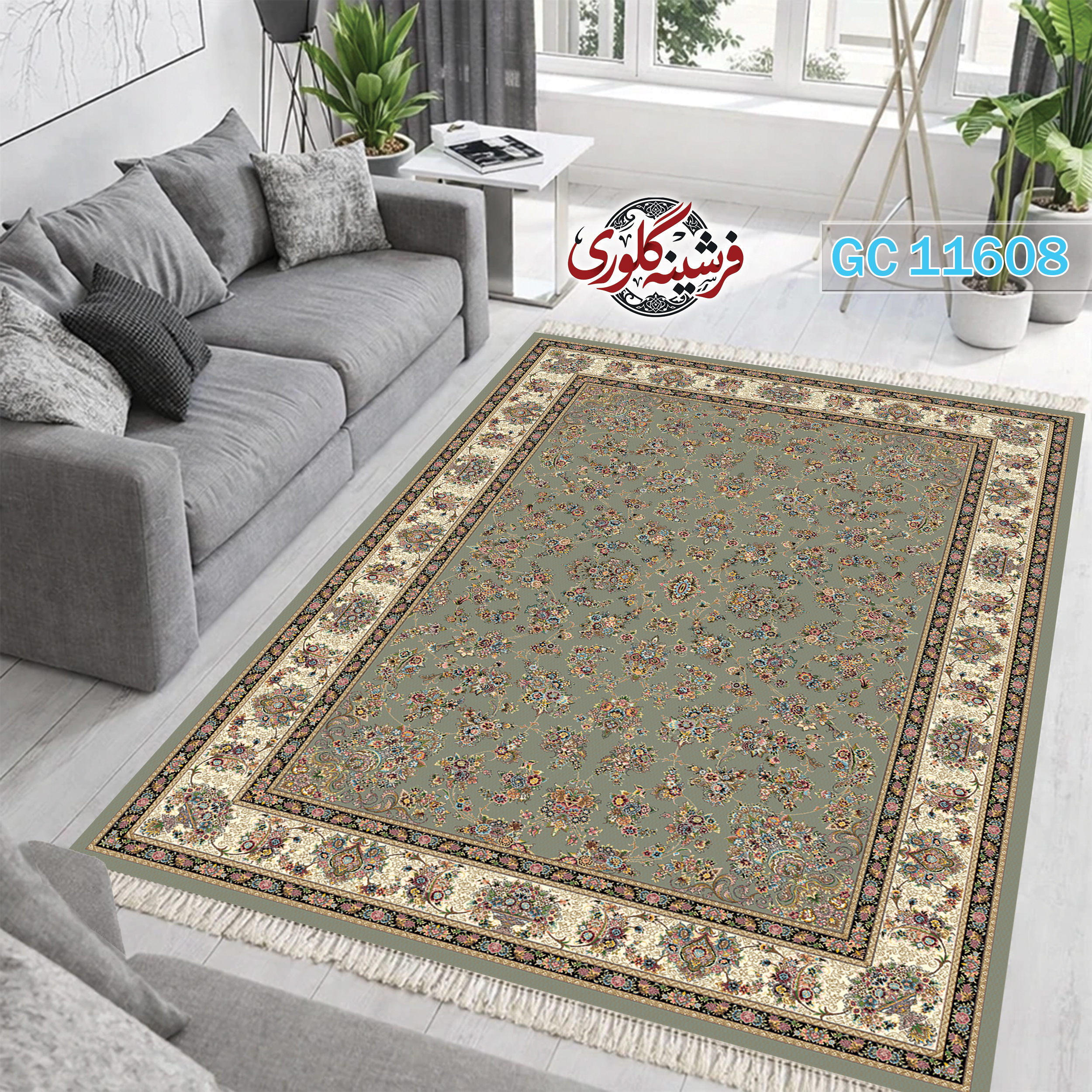 فرشینه طرح فرش مخمل هازان ترک قابل شست و شو و ضد پرزدهی کد GC-11608