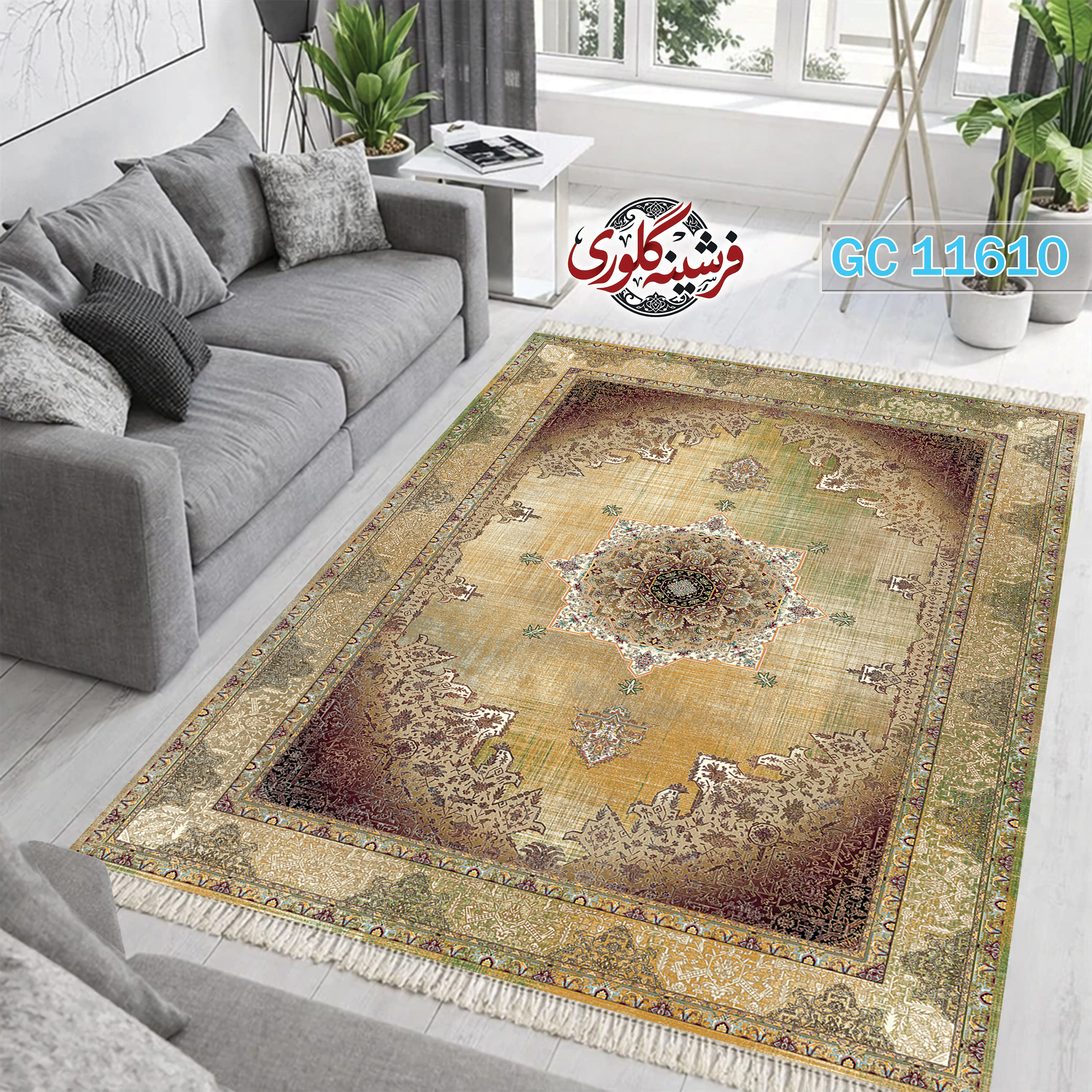 فرشینه طرح فرش مخمل هازان ترک قابل شست و شو و ضد پرزدهی کد GC-11610
