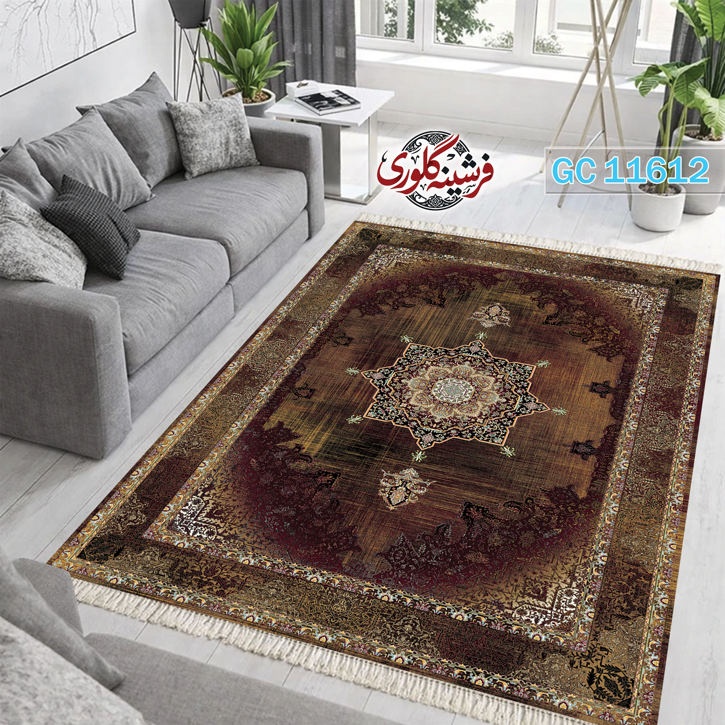 فرشینه طرح فرش مخمل هازان ترک قابل شست و شو و ضد پرزدهی کد GC-11612
