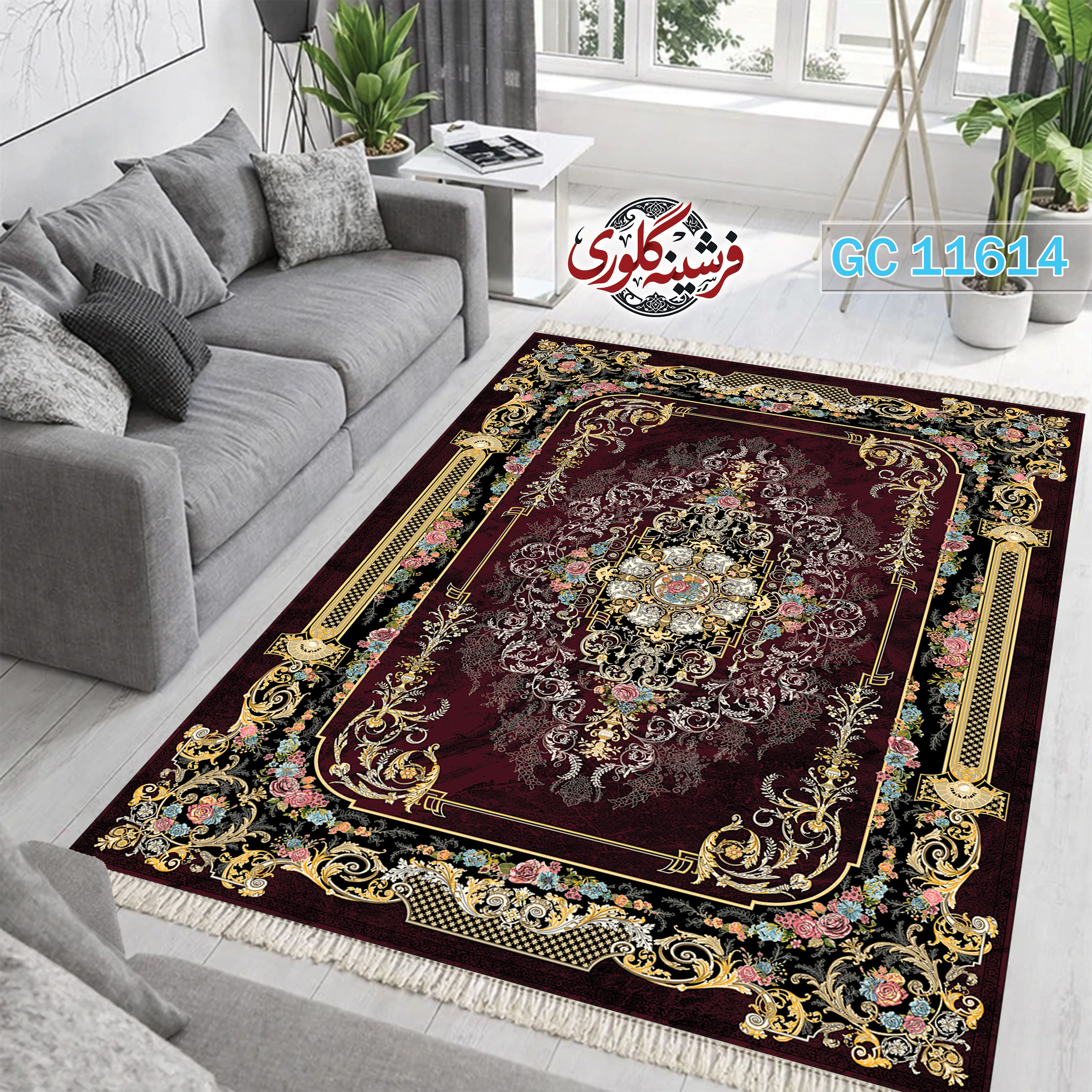 فرشینه طرح فرش مخمل هازان ترک قابل شست و شو و ضد پرزدهی کد GC-11614