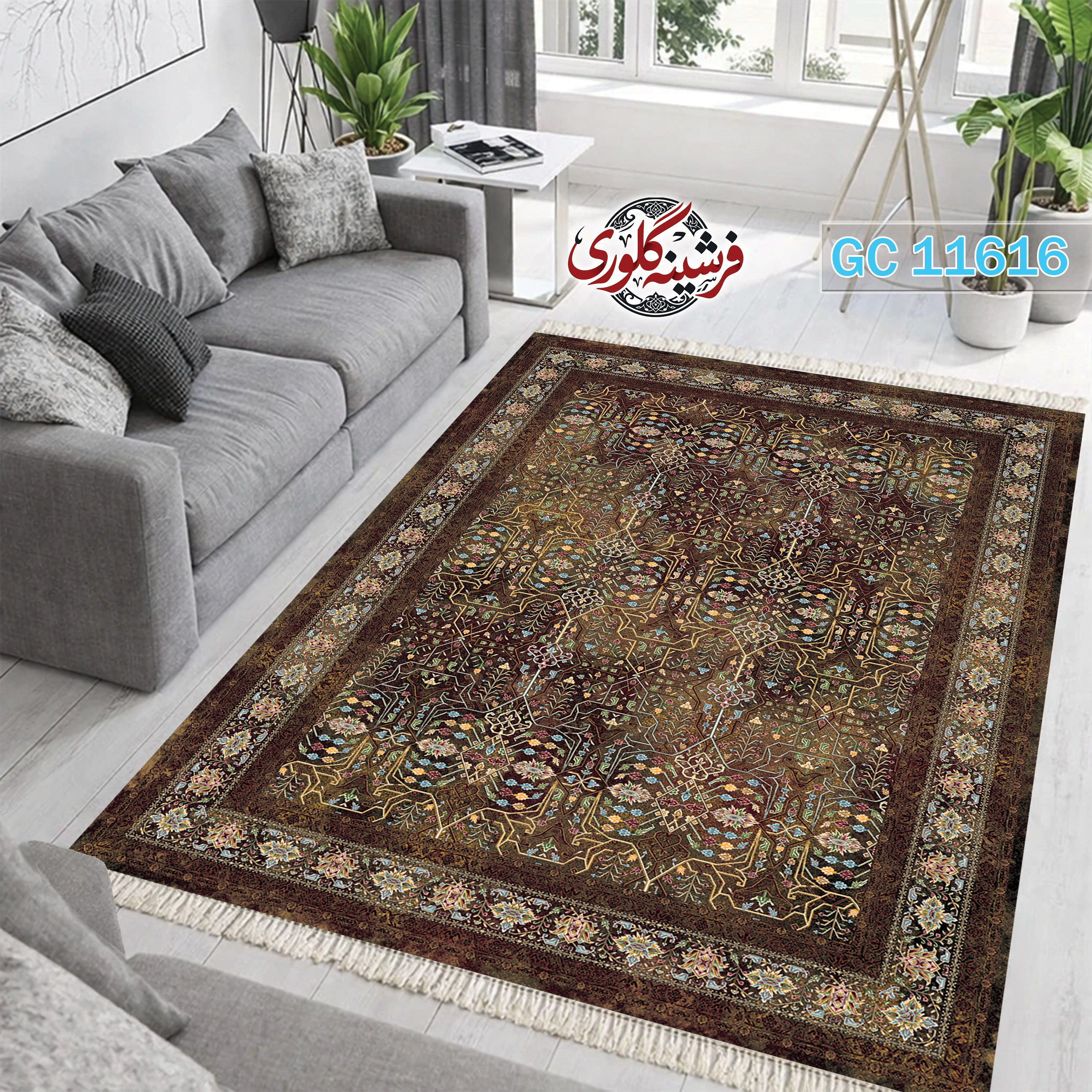 فرشینه طرح فرش مخمل هازان ترک قابل شست و شو و ضد پرزدهی کد GC-11616