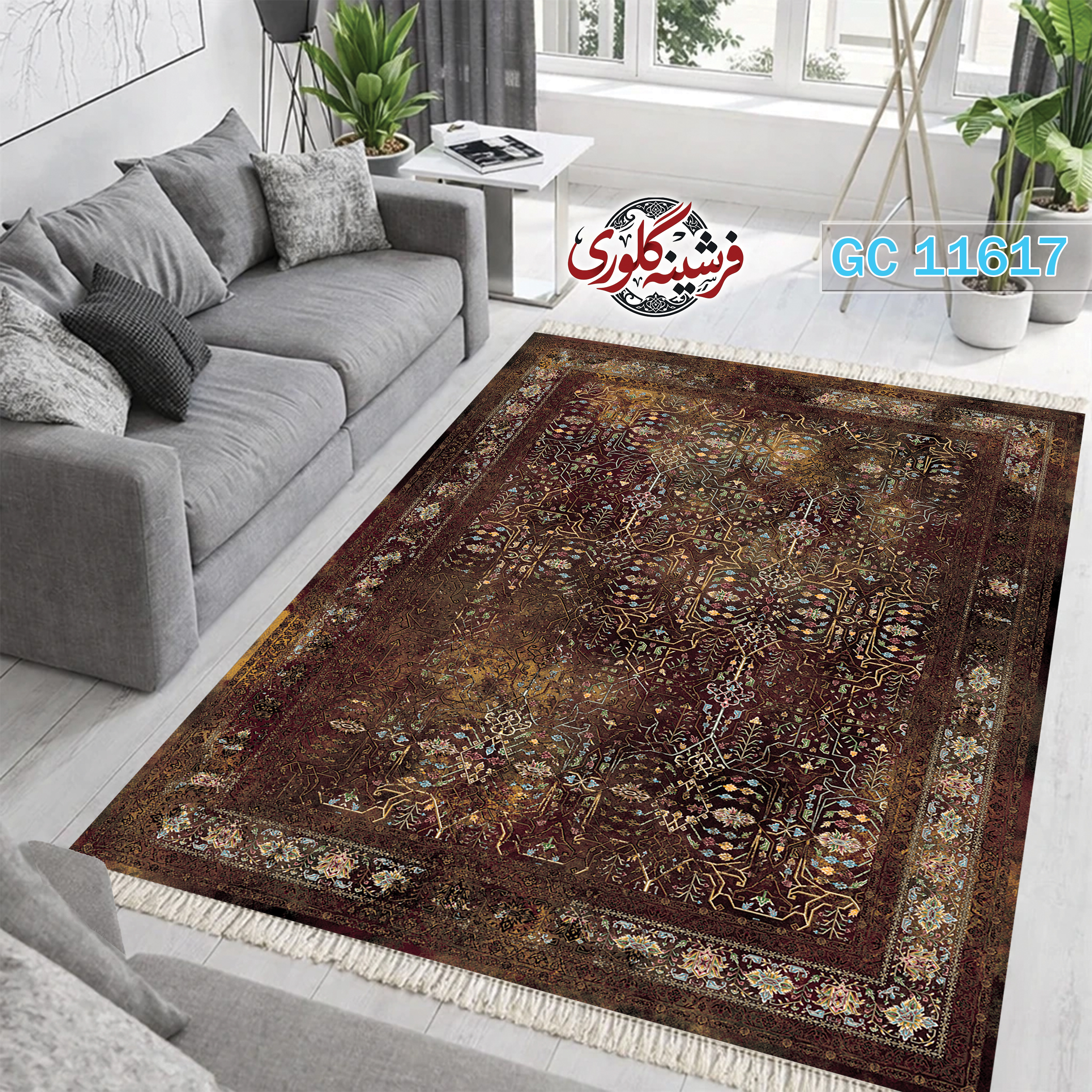 فرشینه طرح فرش مخمل هازان ترک قابل شست و شو و ضد پرزدهی کد GC-11617