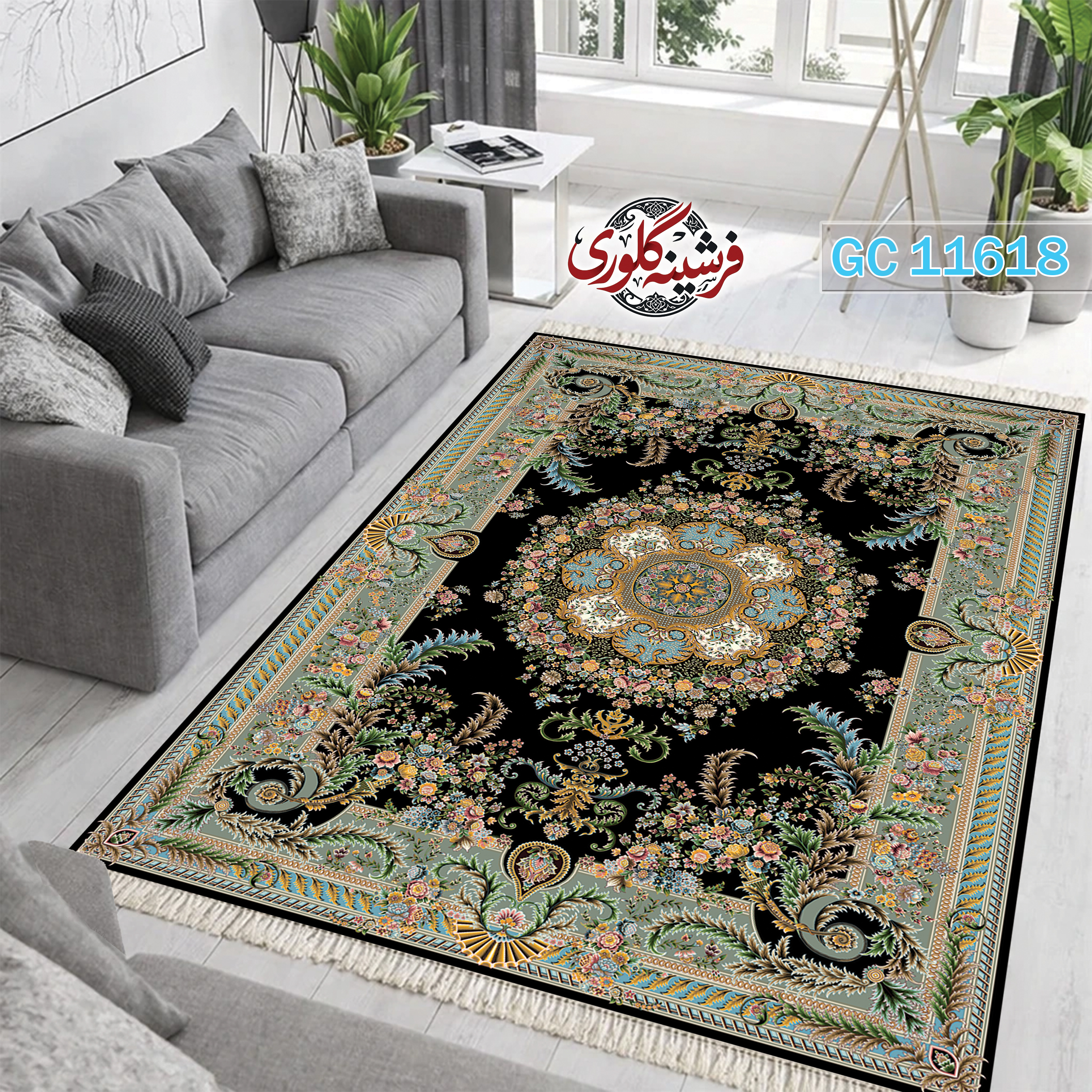 فرشینه طرح فرش مخمل هازان ترک قابل شست و شو و ضد پرزدهی کد GC-11618