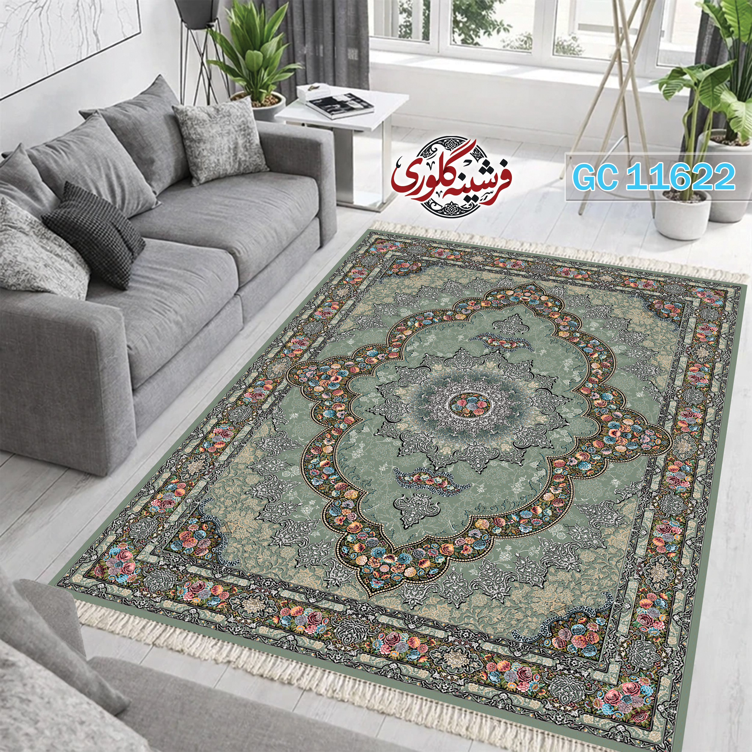 فرشینه طرح فرش مخمل هازان ترک قابل شست و شو و ضد پرزدهی کد GC-11622