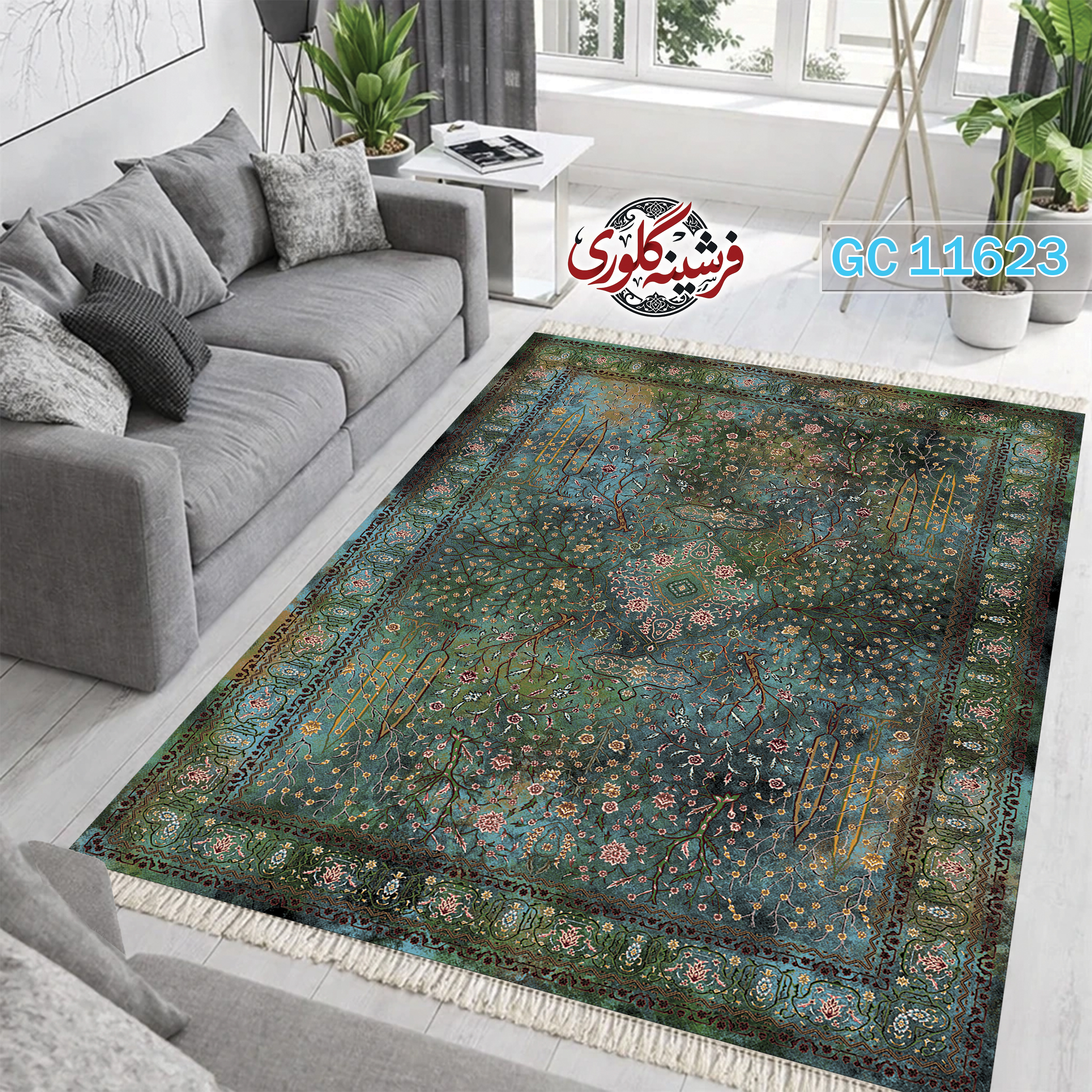 فرشینه طرح فرش مخمل هازان ترک قابل شست و شو و ضد پرزدهی کد GC-11623