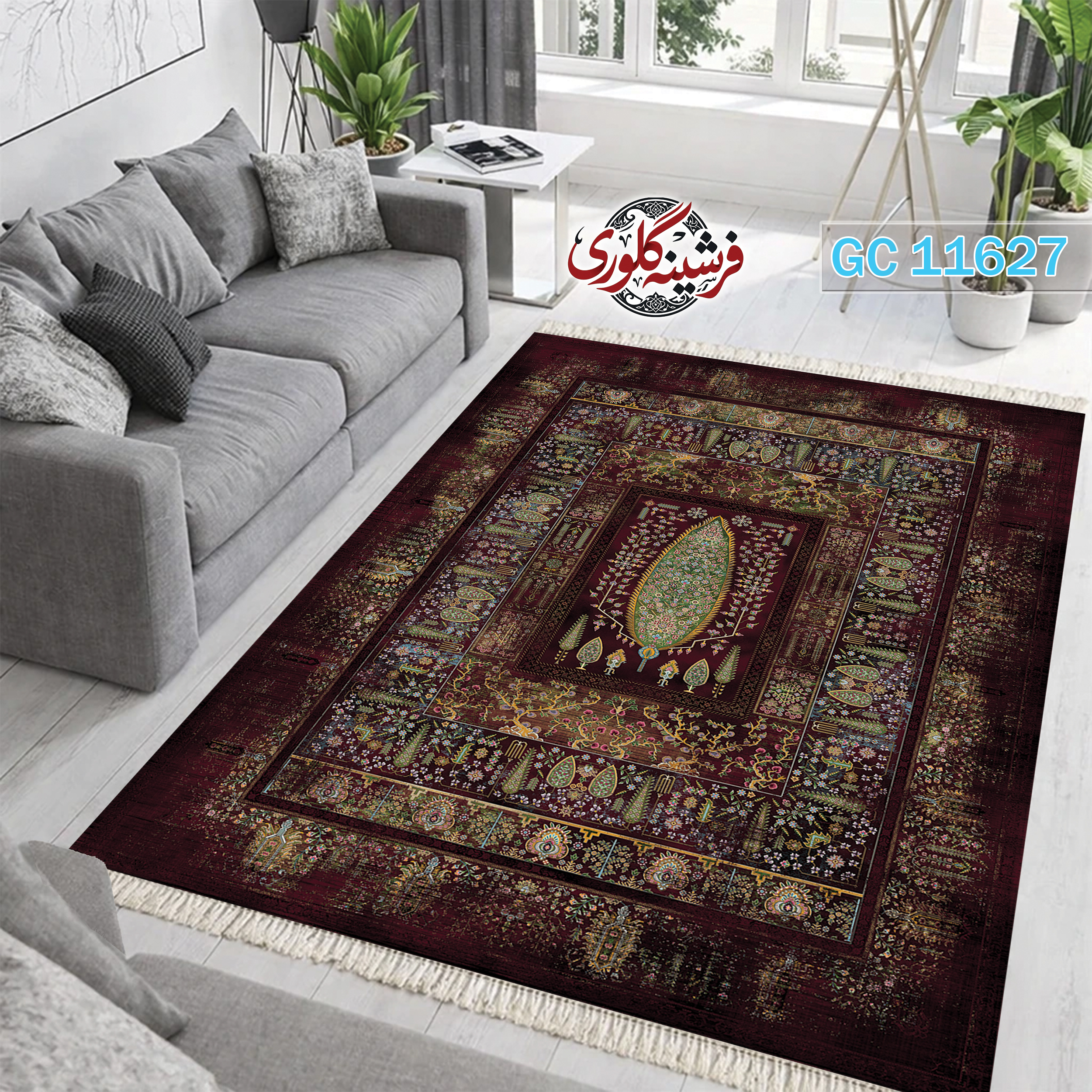 فرشینه طرح فرش مخمل هازان ترک قابل شست و شو و ضد پرزدهی کد GC-11627