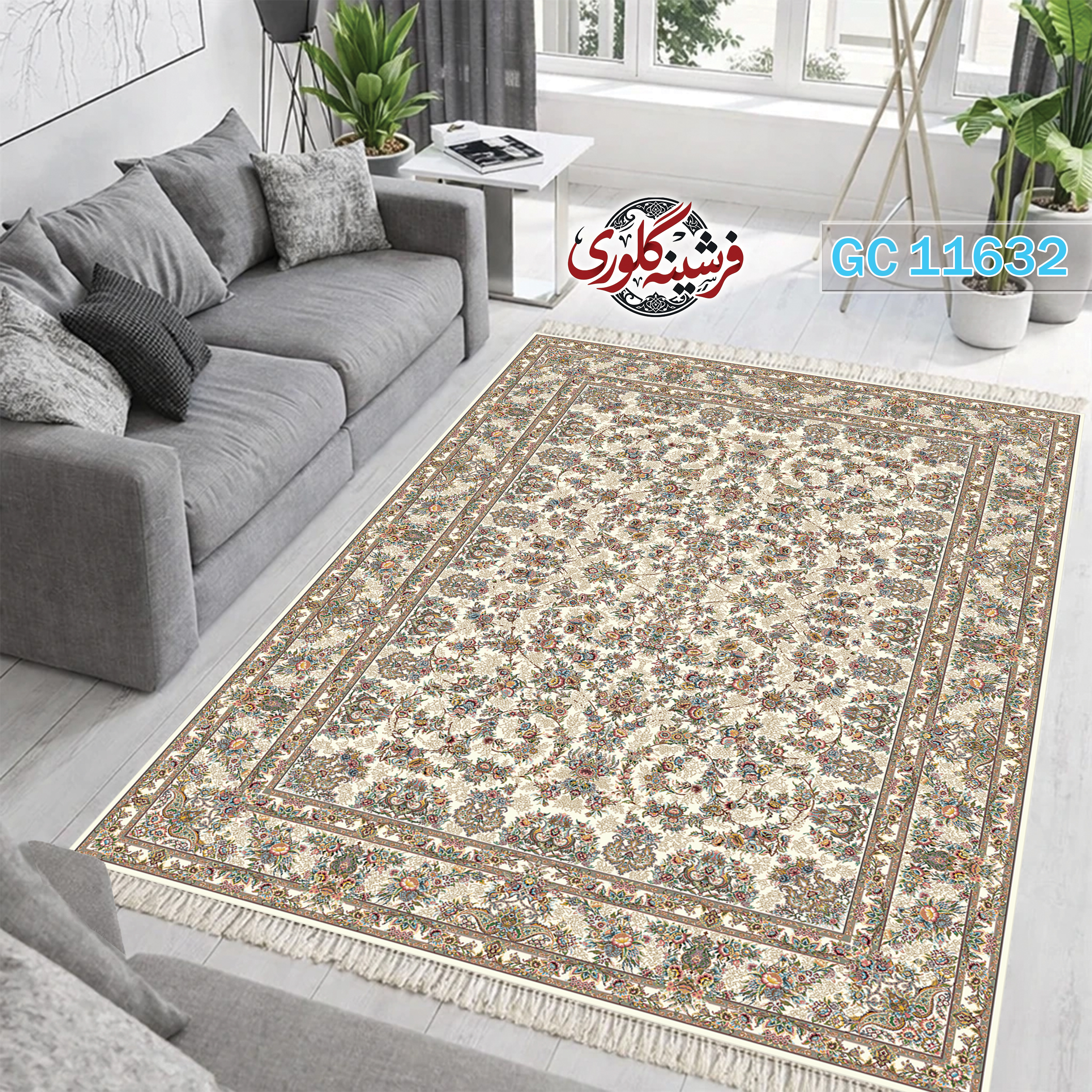 فرشینه طرح فرش مخمل هازان ترک قابل شست و شو و ضد پرزدهی کد GC-11632