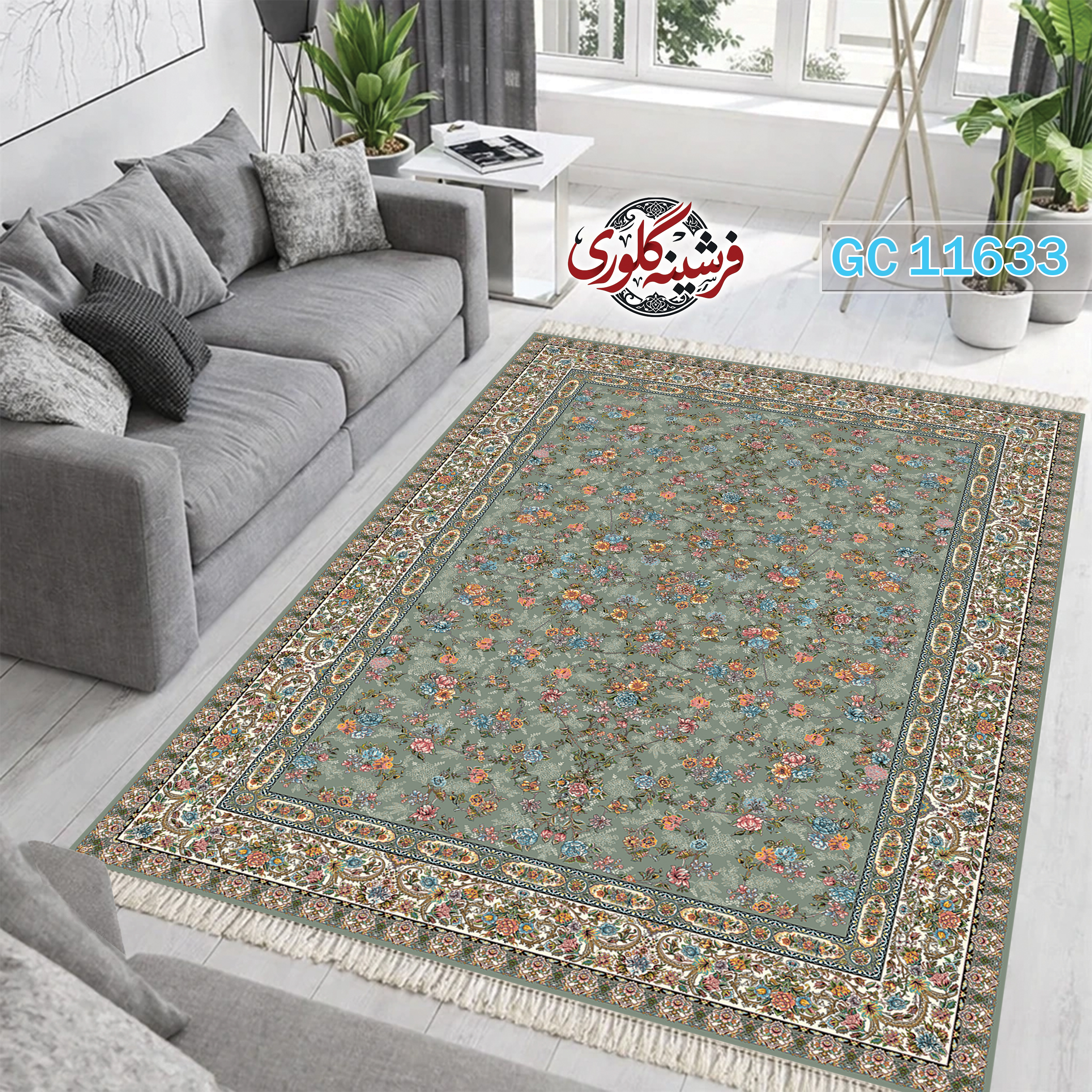 فرشینه طرح فرش مخمل هازان ترک قابل شست و شو و ضد پرزدهی کد GC-11633