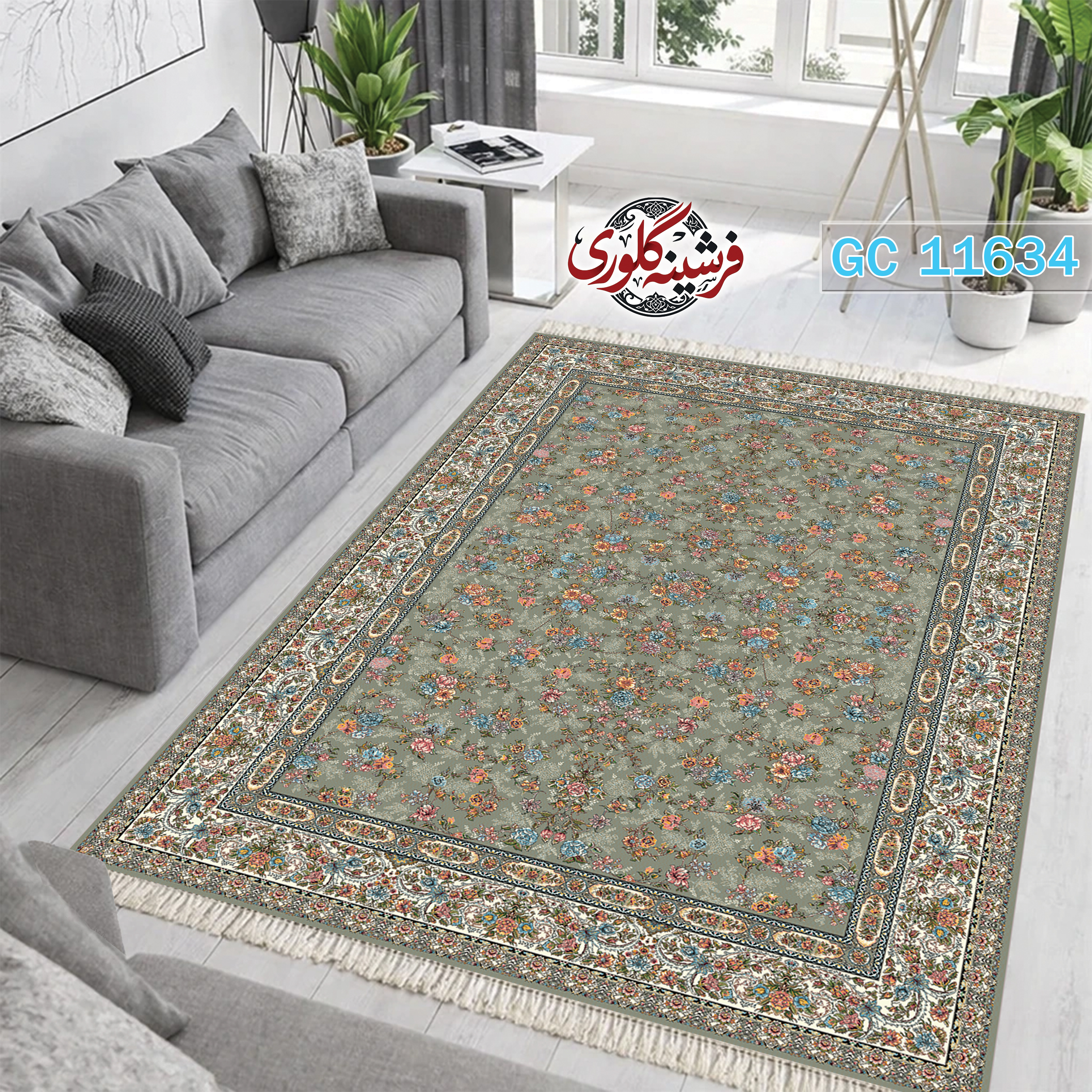 فرشینه طرح فرش مخمل هازان ترک قابل شست و شو و ضد پرزدهی کد GC-11634