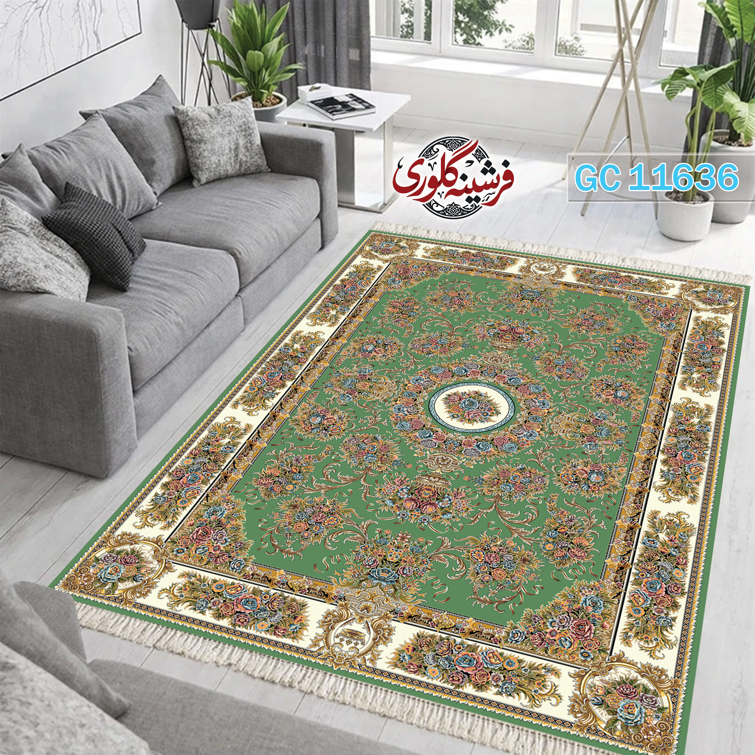 فرشینه طرح فرش مخمل هازان ترک قابل شست و شو و ضد پرزدهی کد GC-11636
