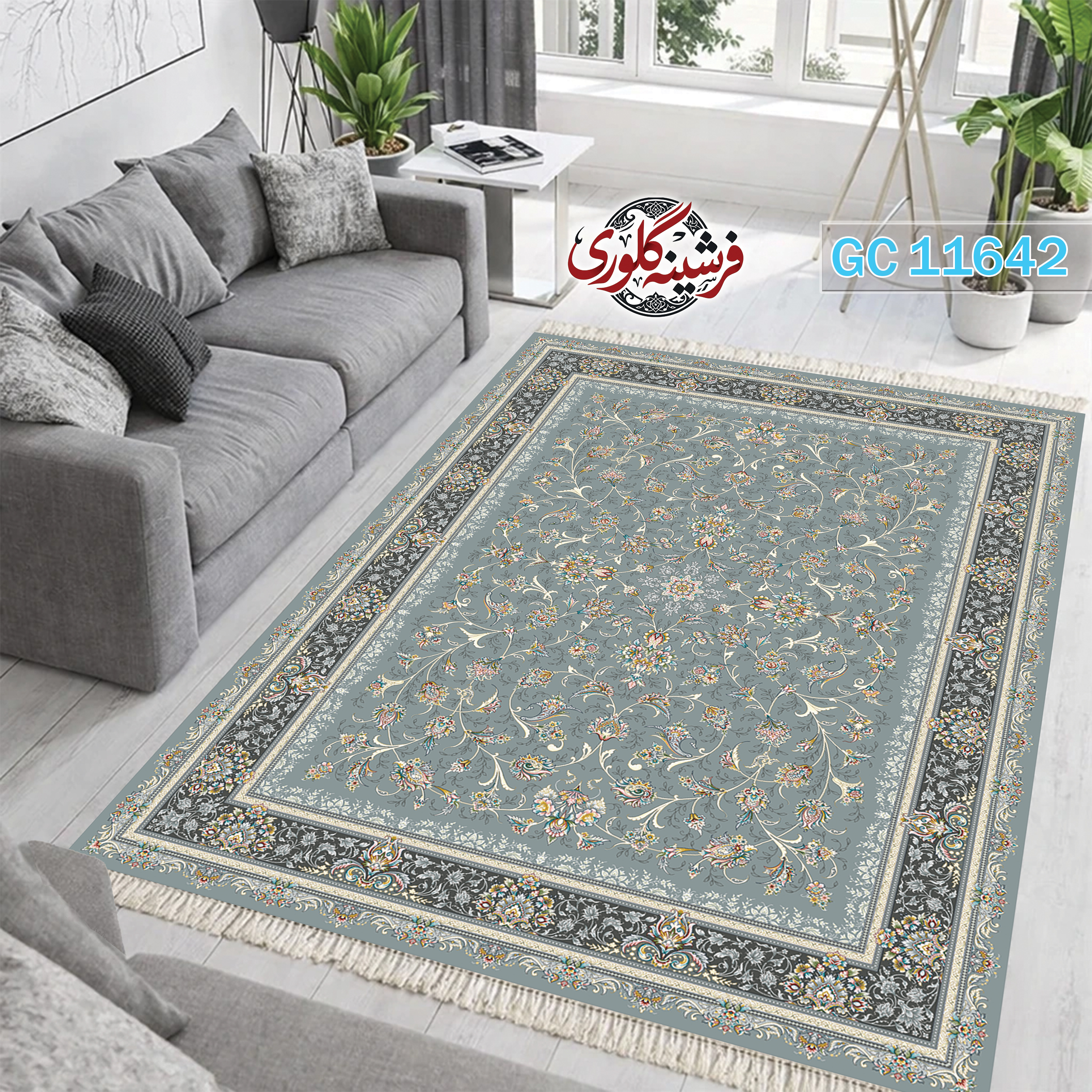فرشینه طرح فرش مخمل هازان ترک قابل شست و شو و ضد پرزدهی کد GC-11642