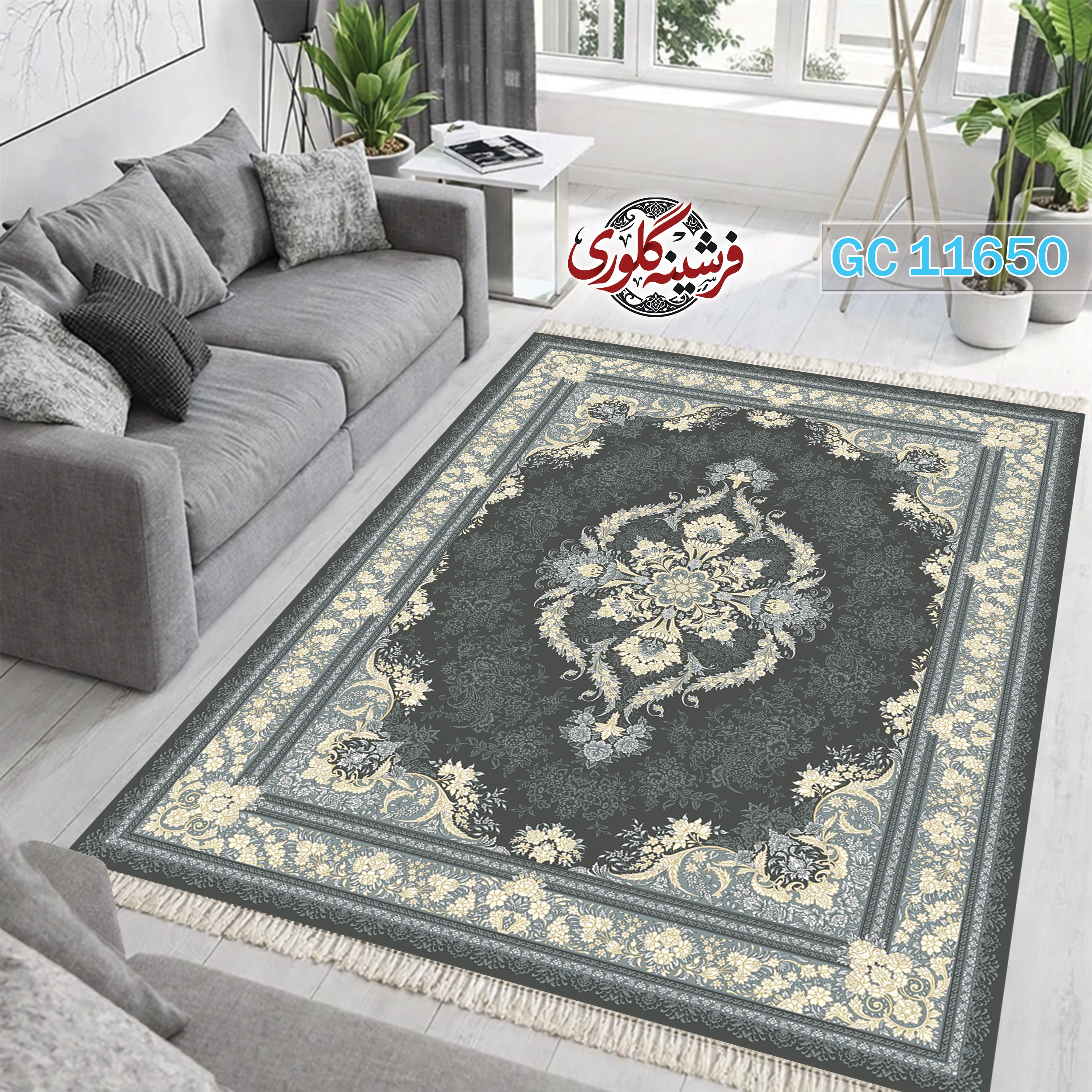 فرشینه طرح فرش مخمل هازان ترک قابل شست و شو و ضد پرزدهی کد GC-11650
