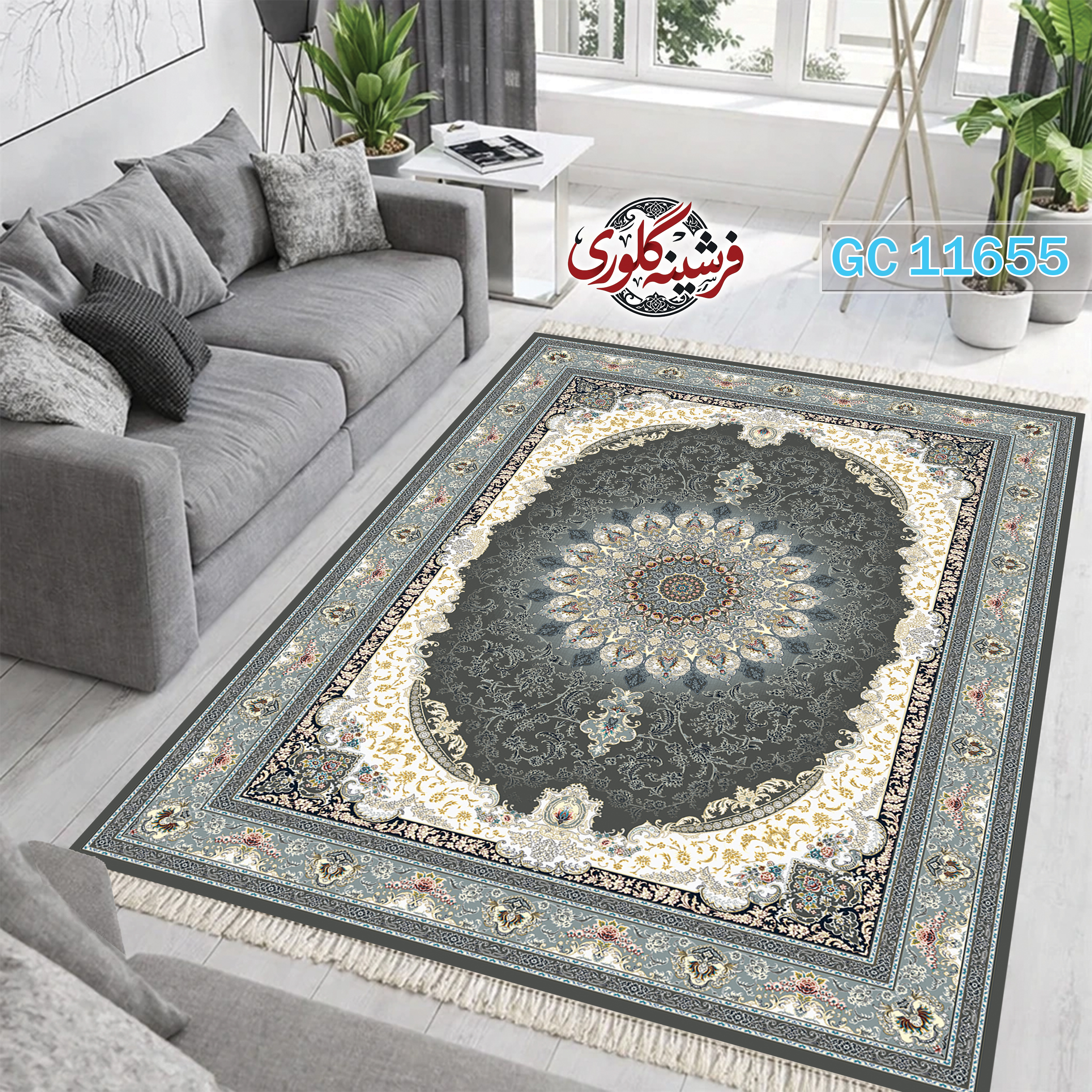 فرشینه طرح فرش مخمل هازان ترک قابل شست و شو و ضد پرزدهی کد GC-11655