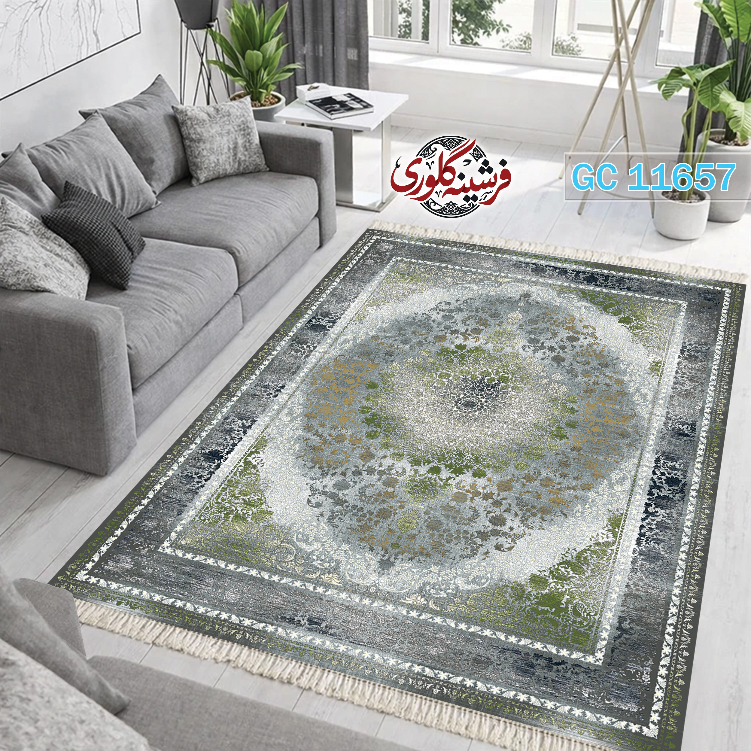 فرشینه طرح فرش مخمل هازان ترک قابل شست و شو و ضد پرزدهی کد GC-11657