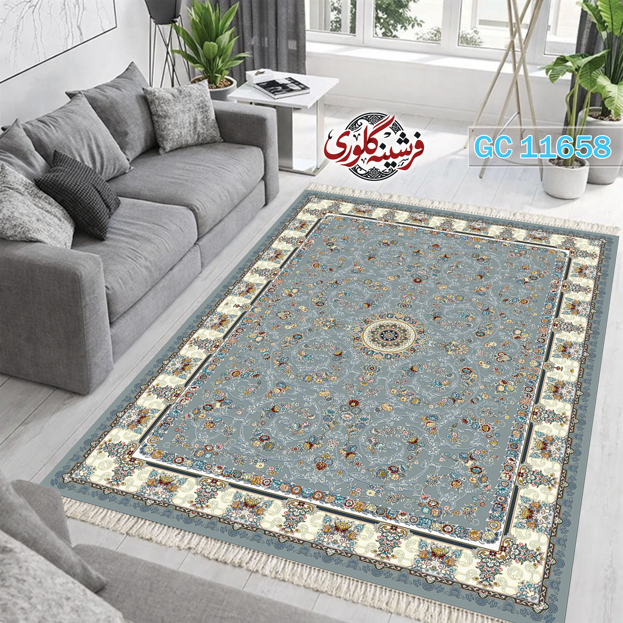 فرشینه طرح فرش مخمل هازان ترک قابل شست و شو و ضد پرزدهی کد GC-11658