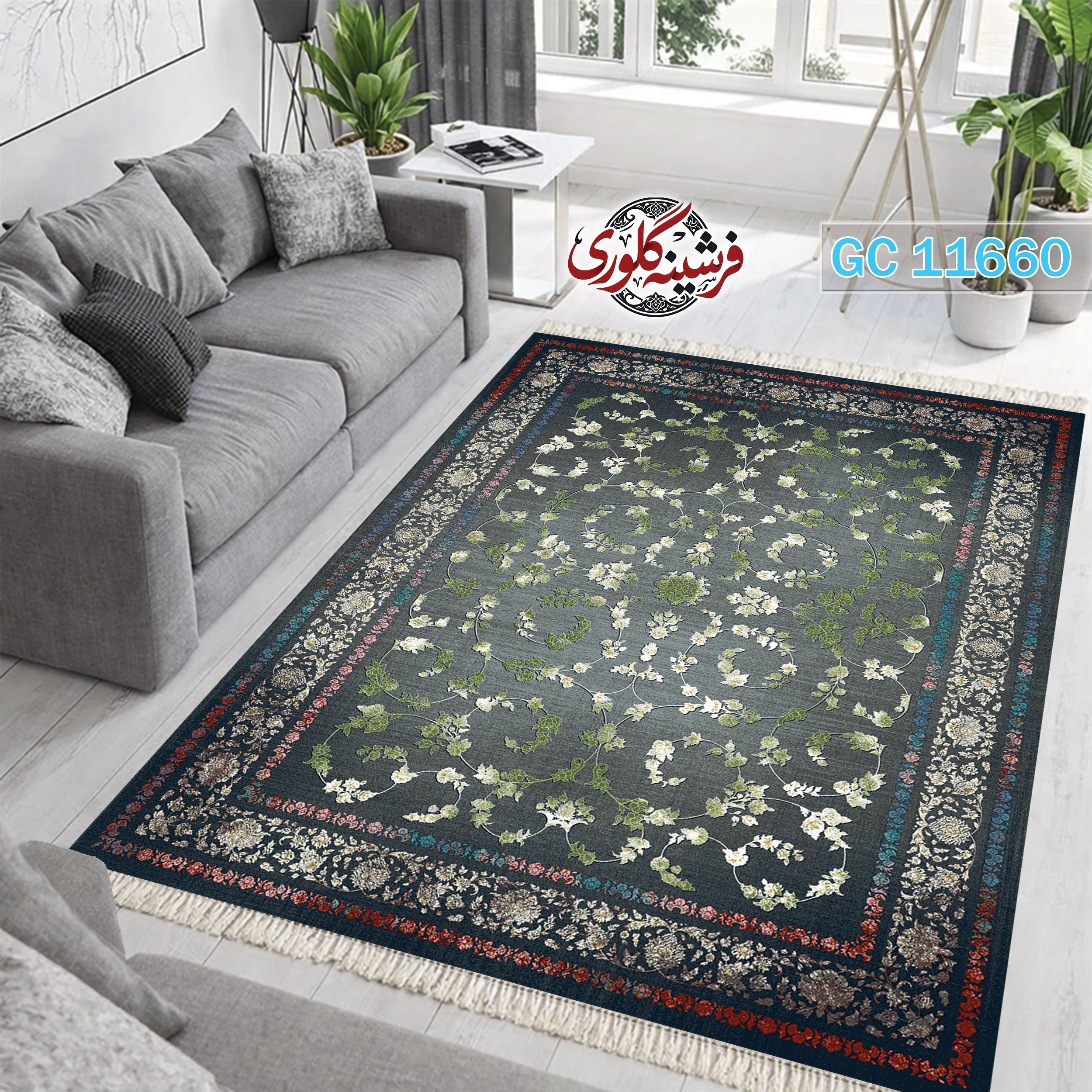 فرشینه طرح فرش مخمل هازان ترک قابل شست و شو و ضد پرزدهی کد GC-11660