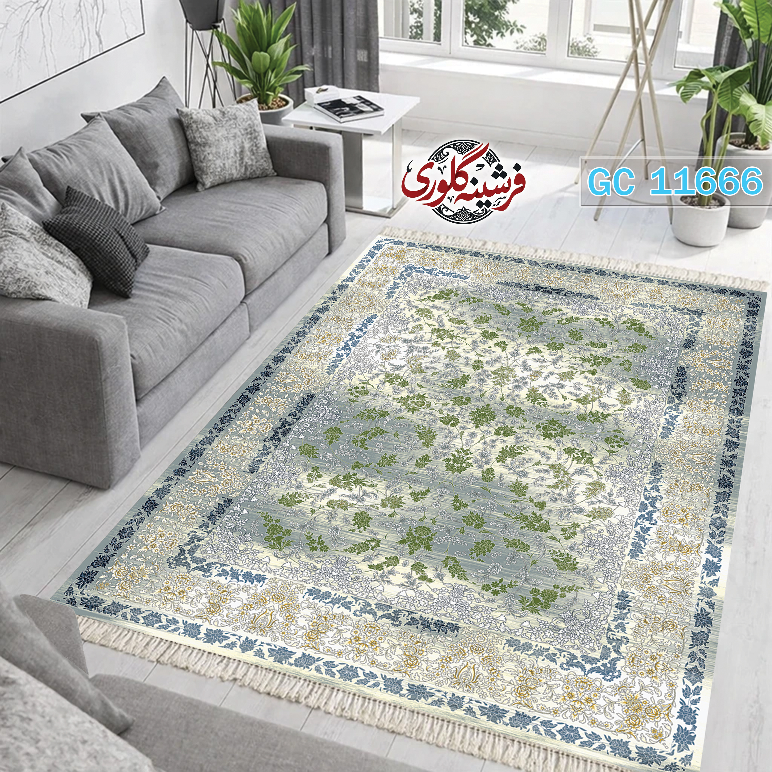 فرشینه طرح فرش مخمل هازان ترک قابل شست و شو و ضد پرزدهی کد GC-11666