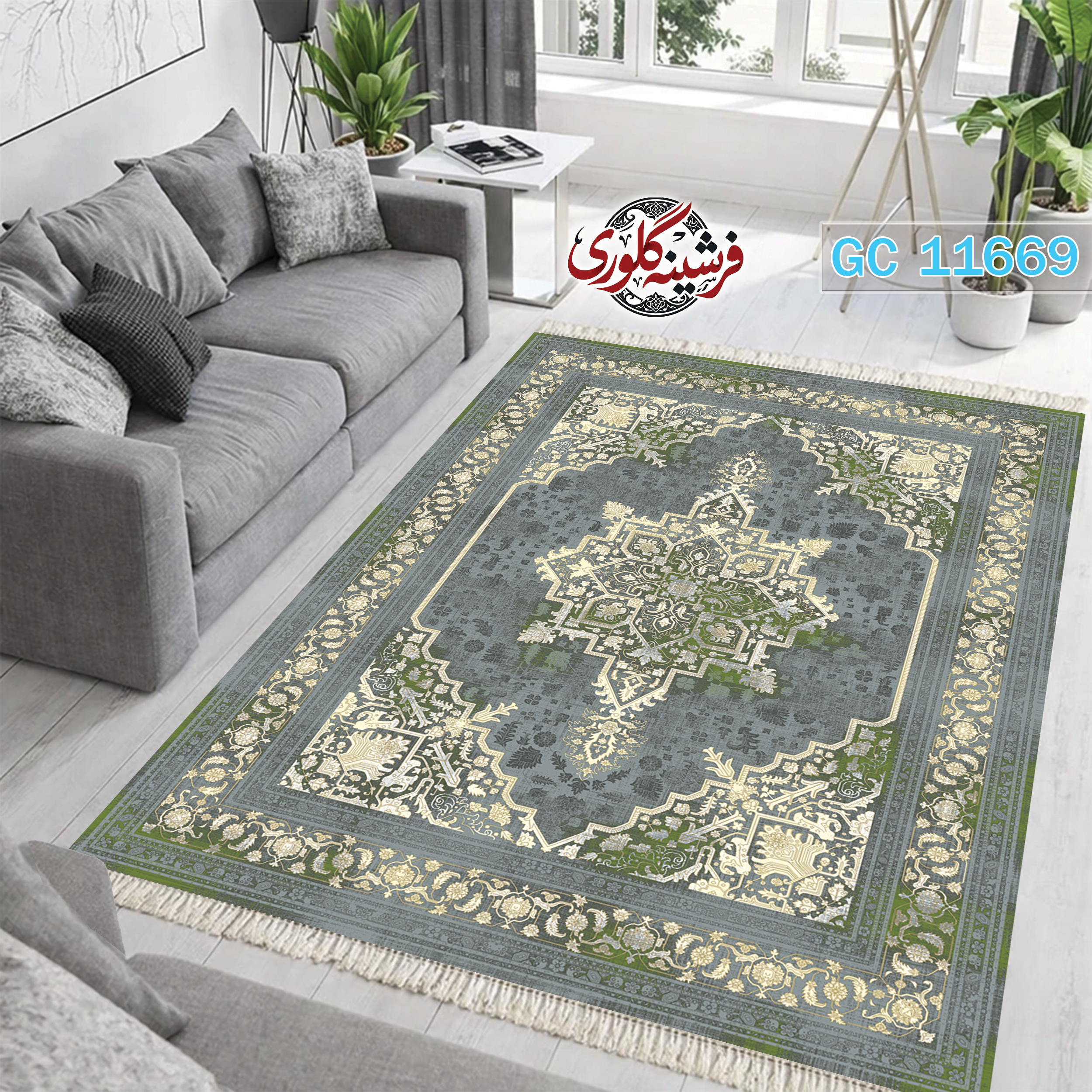 فرشینه طرح فرش مخمل هازان ترک قابل شست و شو و ضد پرزدهی کد GC-11669