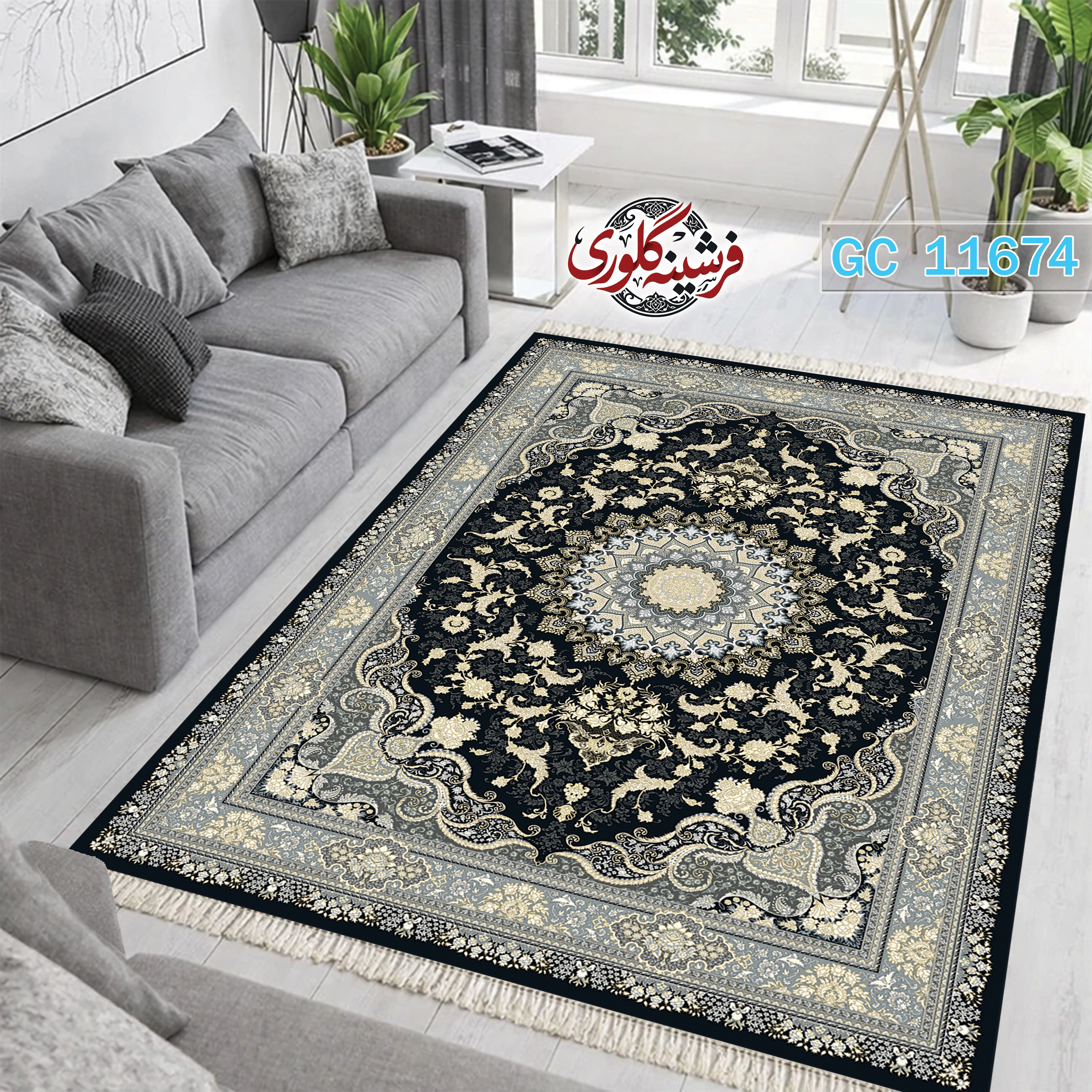 فرشینه طرح فرش مخمل هازان ترک قابل شست و شو و ضد پرزدهی کد GC-11674