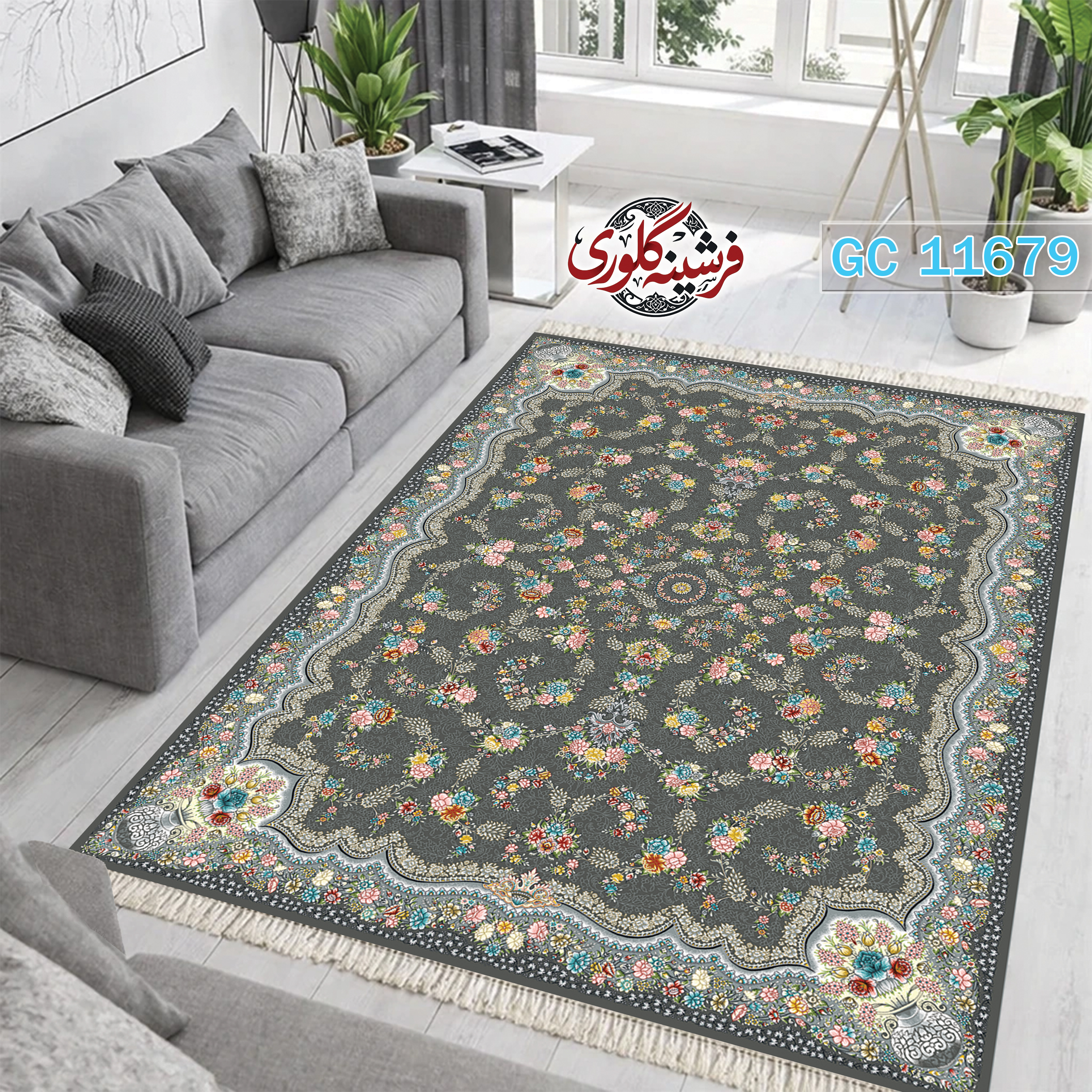 فرشینه طرح فرش مخمل هازان ترک قابل شست و شو و ضد پرزدهی کد GC-11679