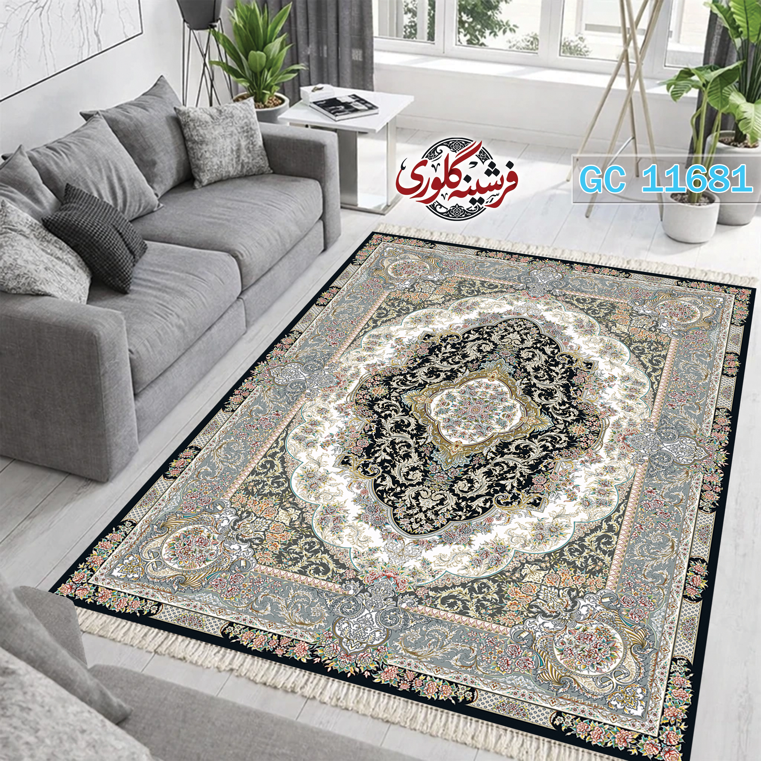 فرشینه طرح فرش مخمل هازان ترک قابل شست و شو و ضد پرزدهی کد GC-11681