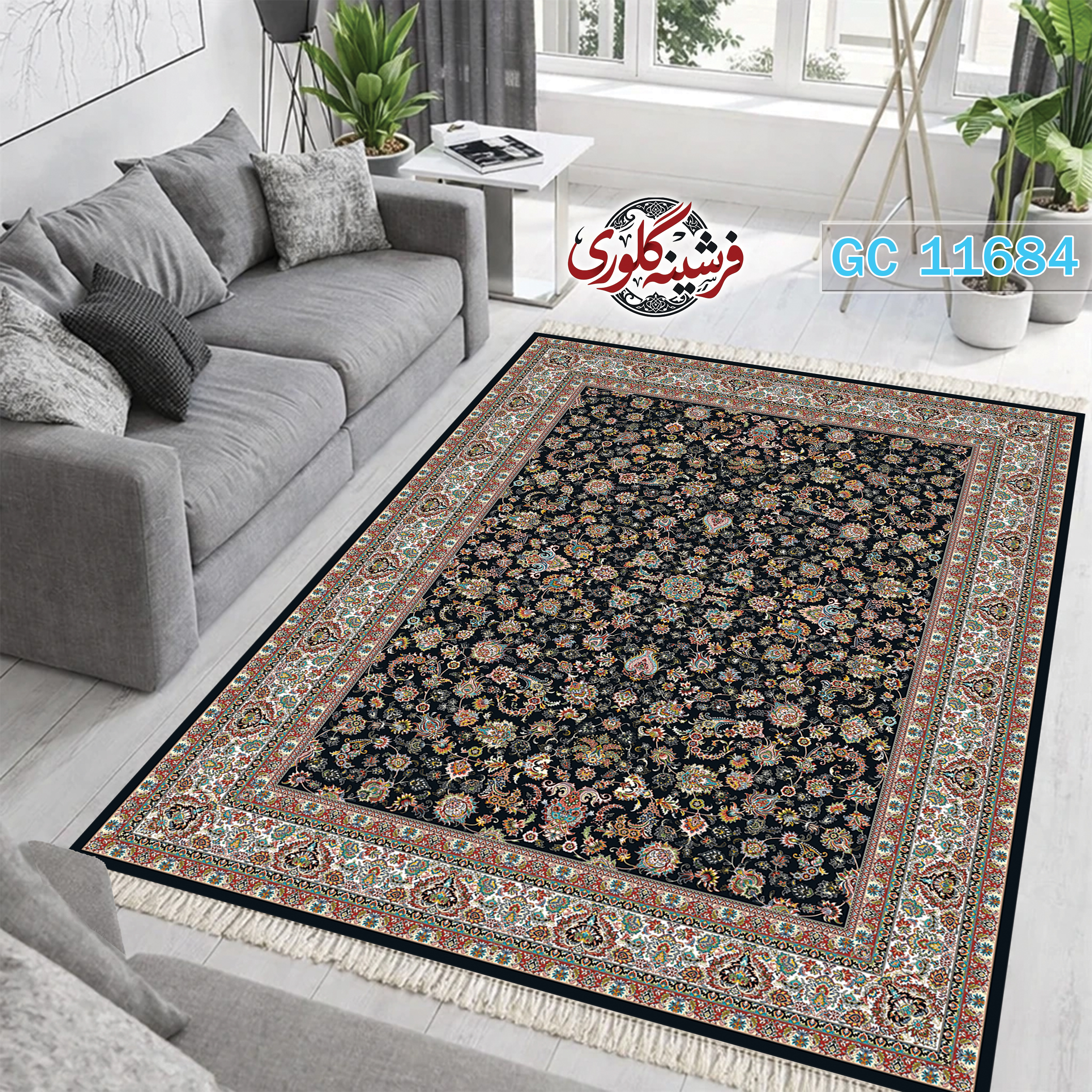 فرشینه طرح فرش مخمل هازان ترک قابل شست و شو و ضد پرزدهی کد GC-11684