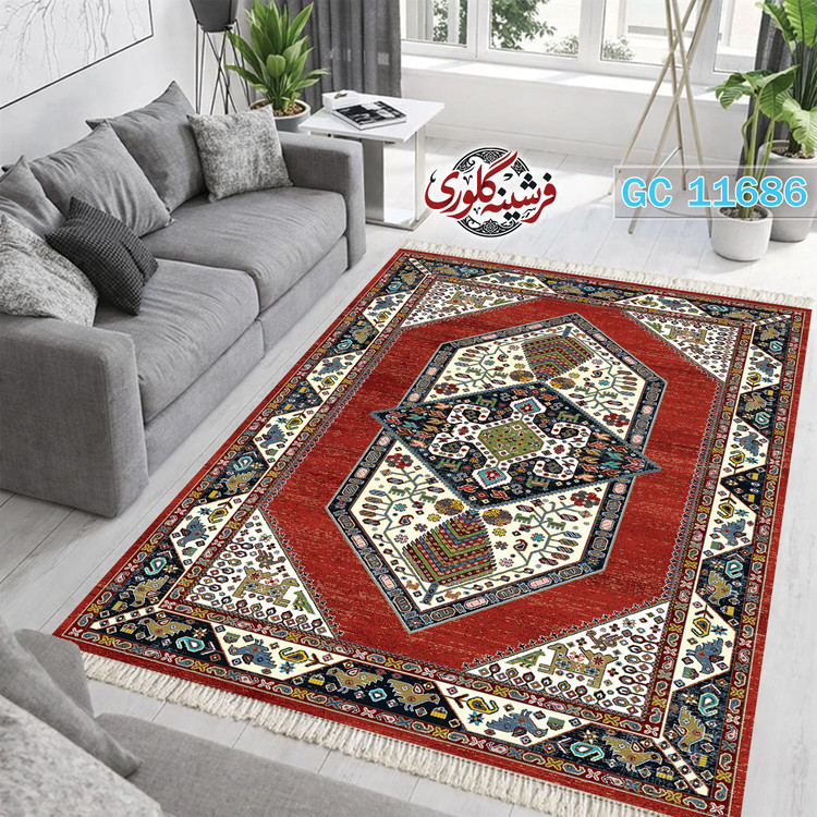 فرشینه طرح فرش مخمل هازان ترک قابل شست و شو و ضد پرزدهی کد GC-11686
