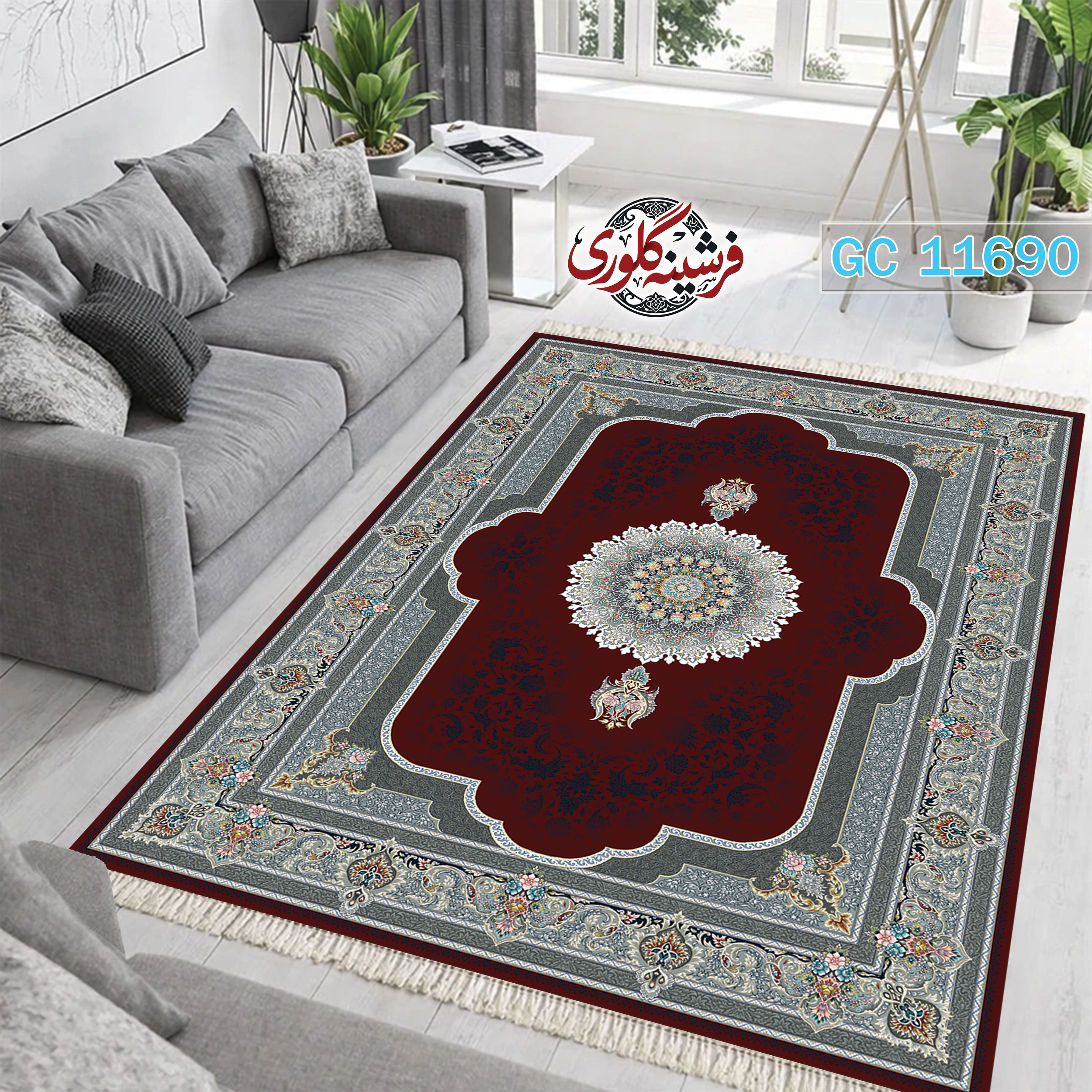 فرشینه طرح فرش مخمل هازان ترک قابل شست و شو و ضد پرزدهی کد GC-11690