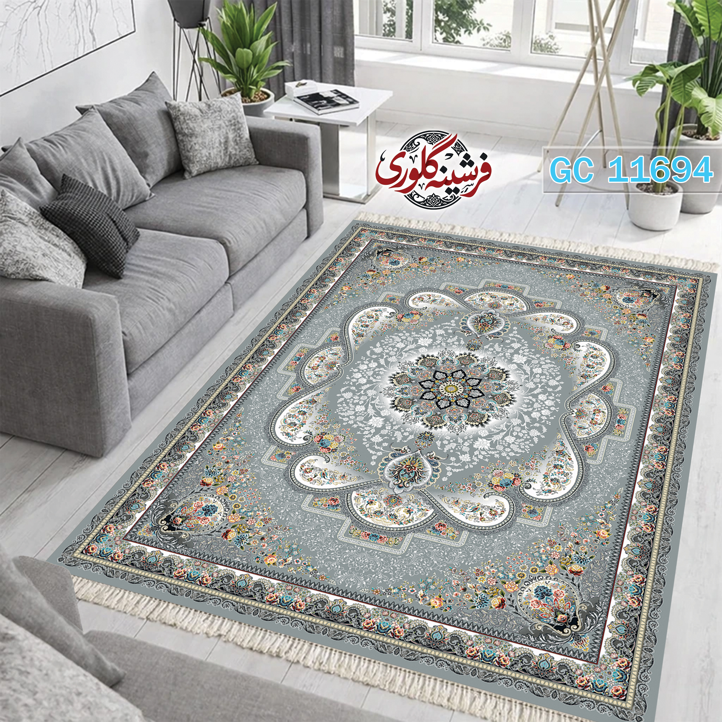 فرشینه طرح فرش مخمل هازان ترک قابل شست و شو و ضد پرزدهی کد GC-11694
