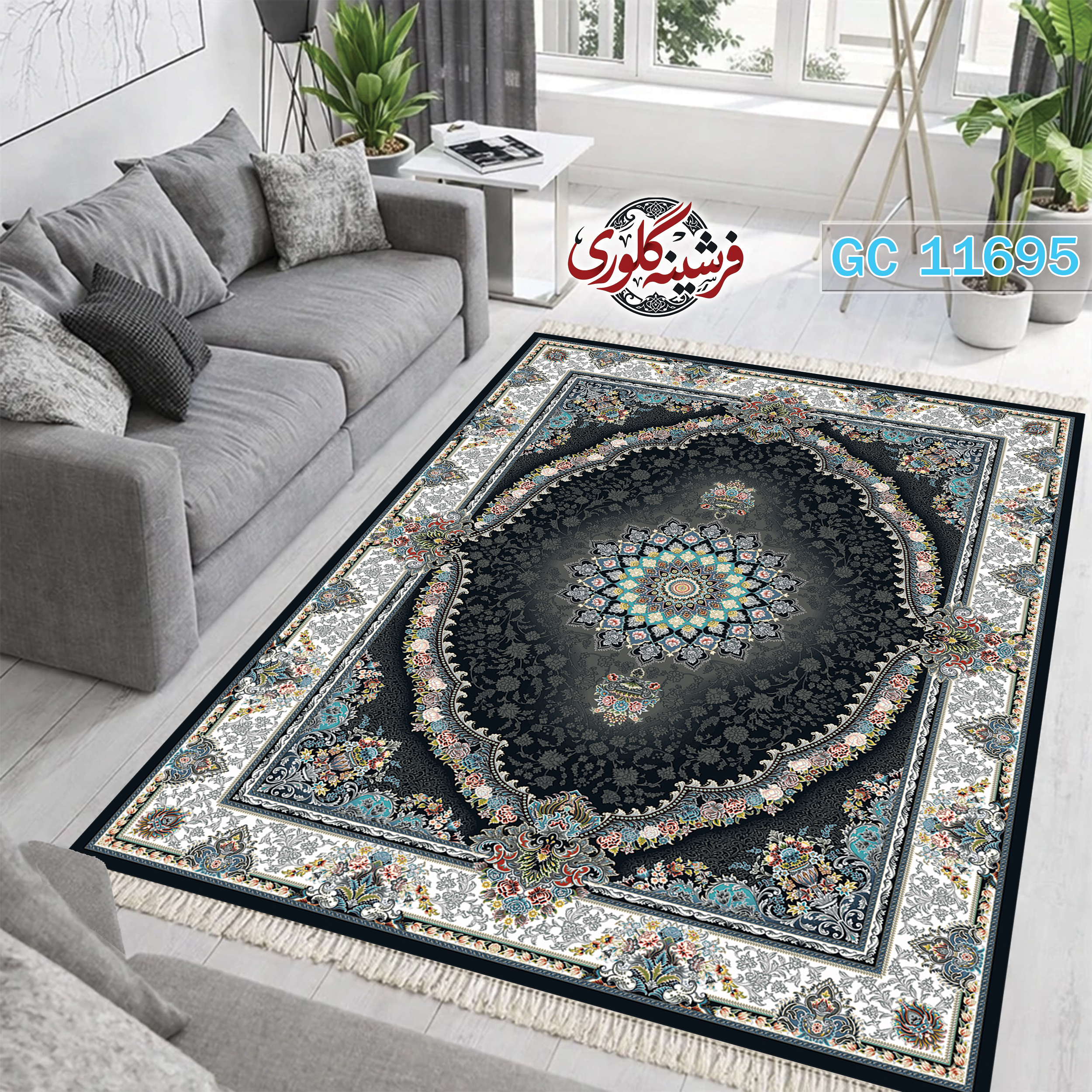 فرشینه طرح فرش مخمل هازان ترک قابل شست و شو و ضد پرزدهی کد GC-11695