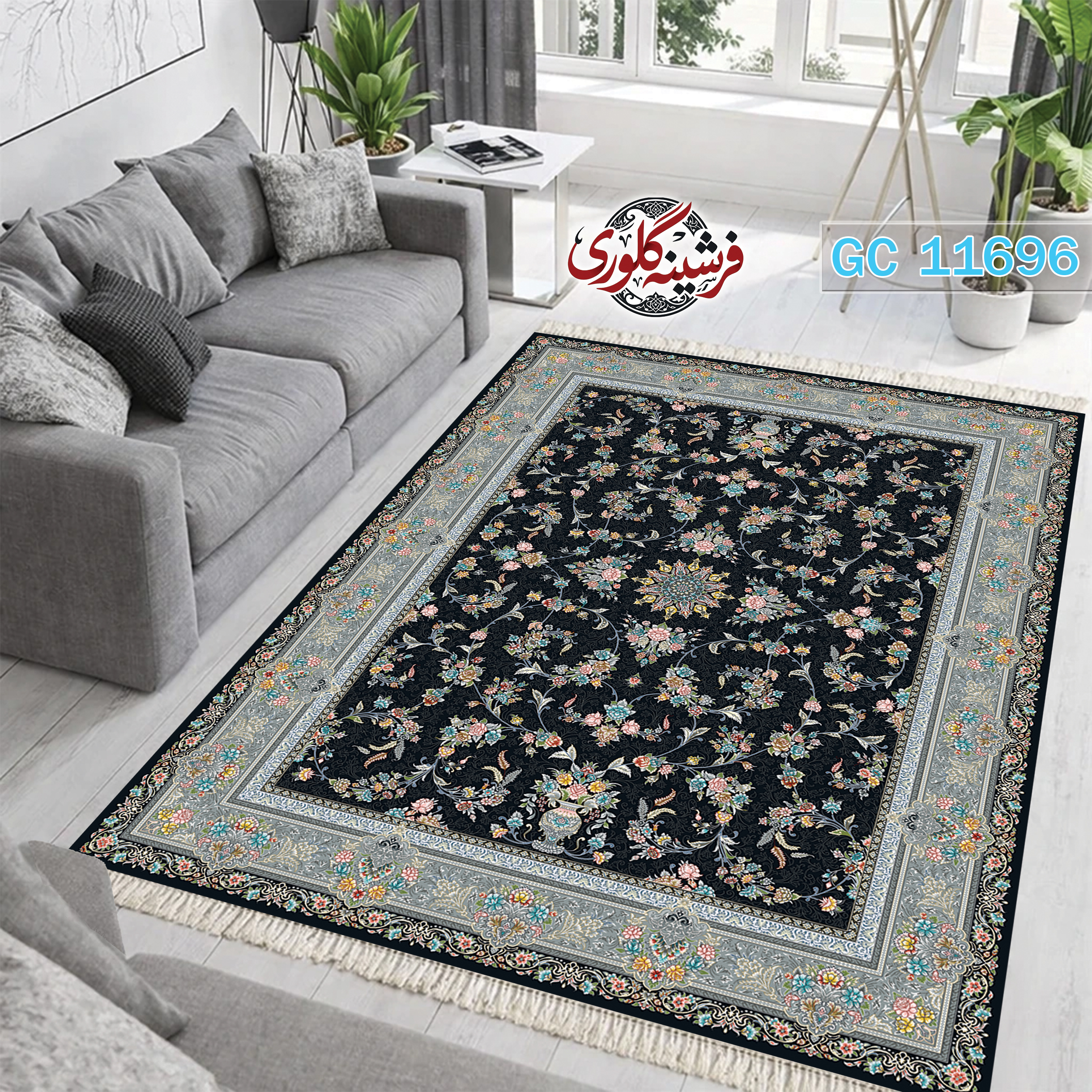 فرشینه طرح فرش مخمل هازان ترک قابل شست و شو و ضد پرزدهی کد GC-11696