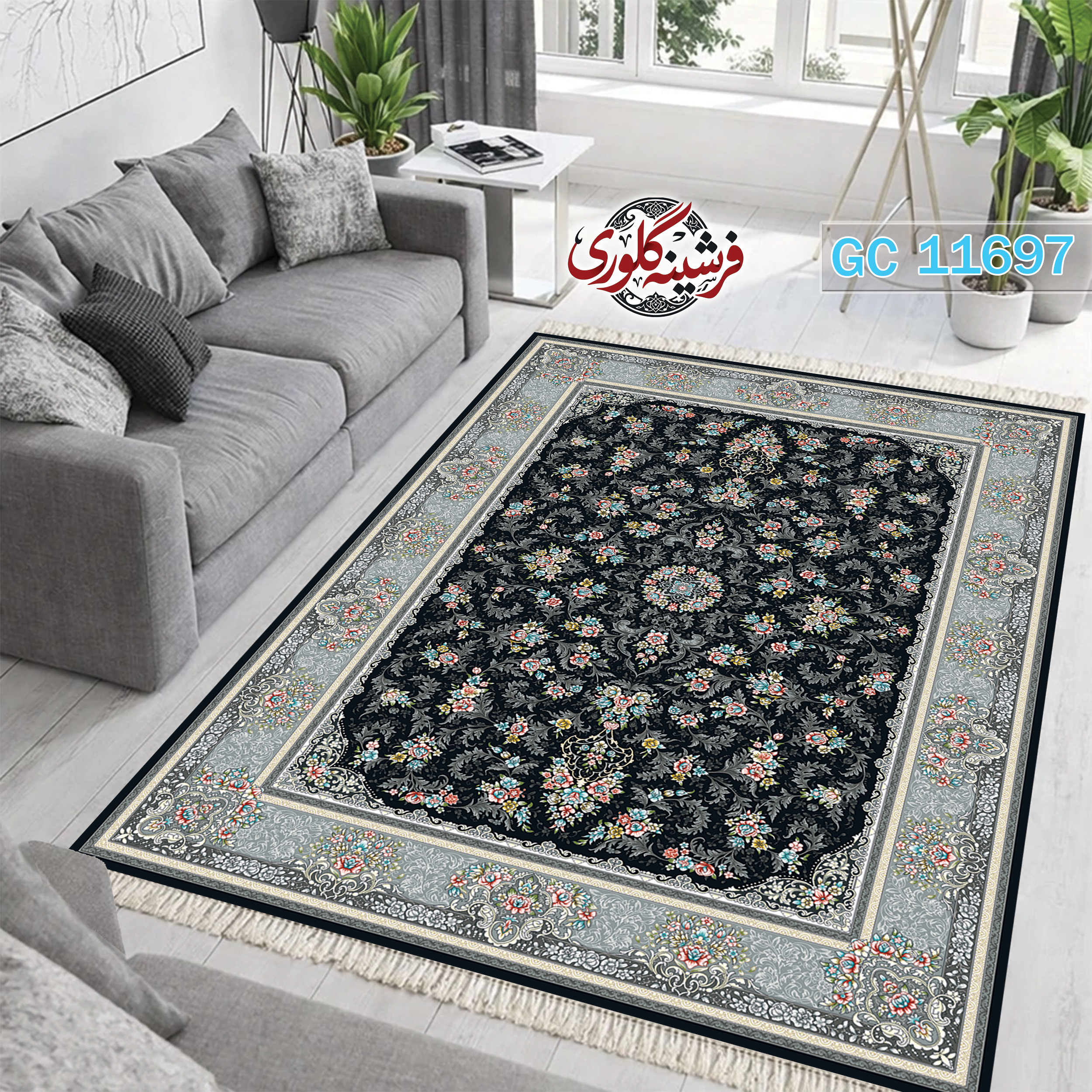 فرشینه طرح فرش مخمل هازان ترک قابل شست و شو و ضد پرزدهی کد GC-11697