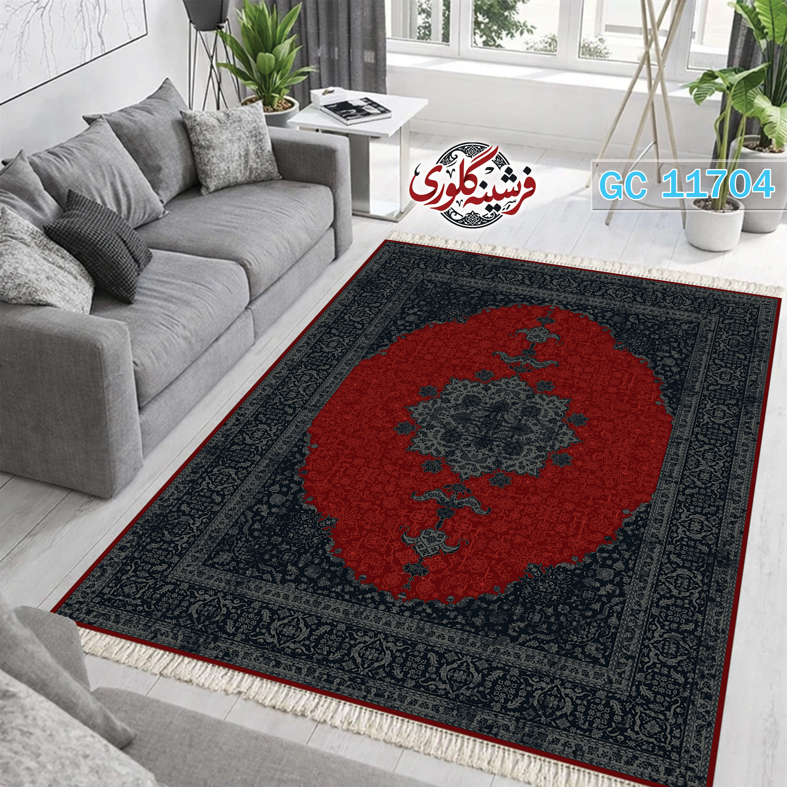 فرشینه طرح فرش مخمل هازان ترک قابل شست و شو و ضد پرزدهی کد GC-11704