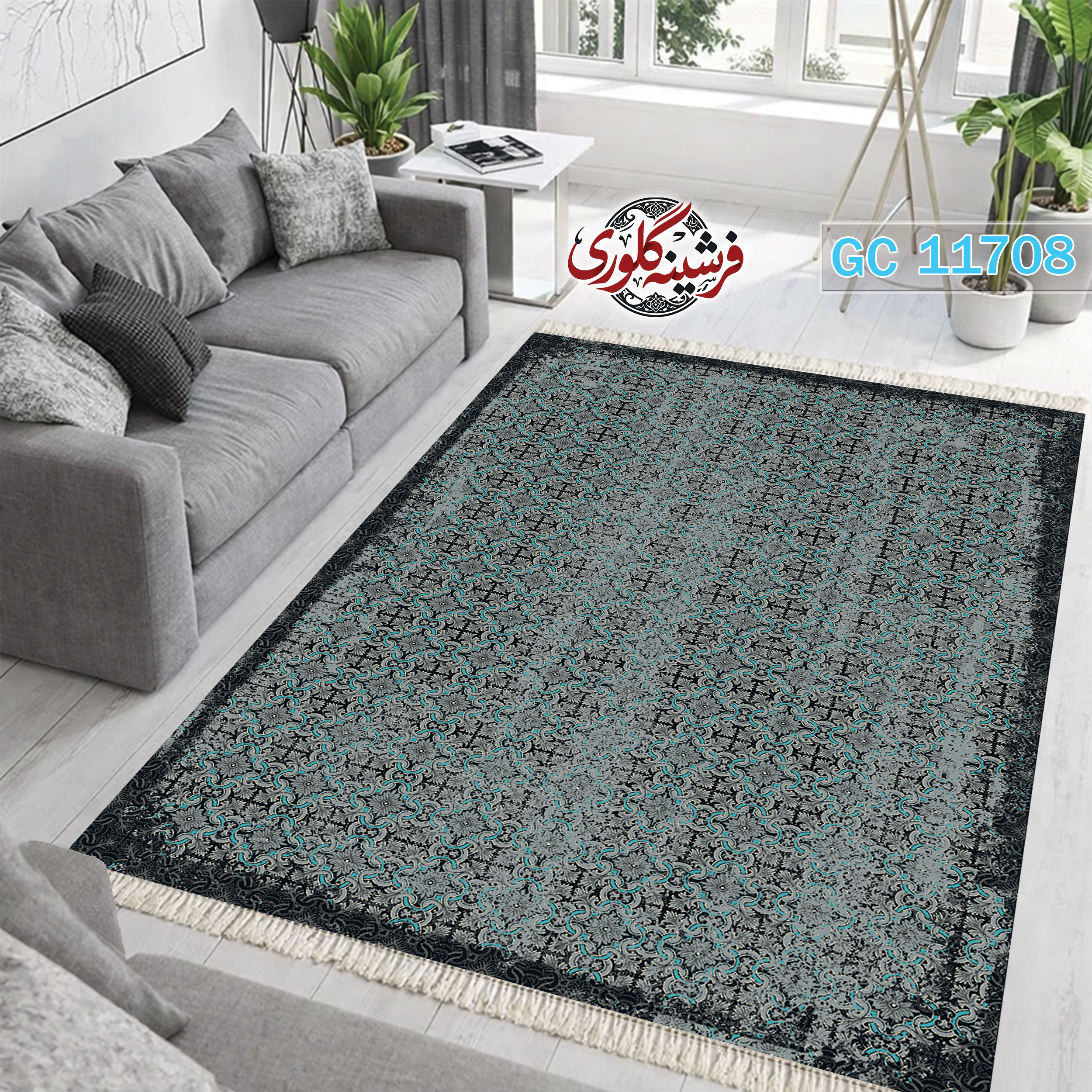 فرشینه طرح فرش مخمل هازان ترک قابل شست و شو و ضد پرزدهی کد GC-11708