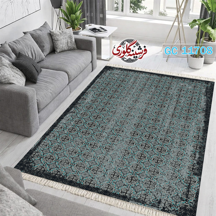 فرشینه طرح فرش مخمل هازان ترک قابل شست و شو و ضد پرزدهی کد GC-11708