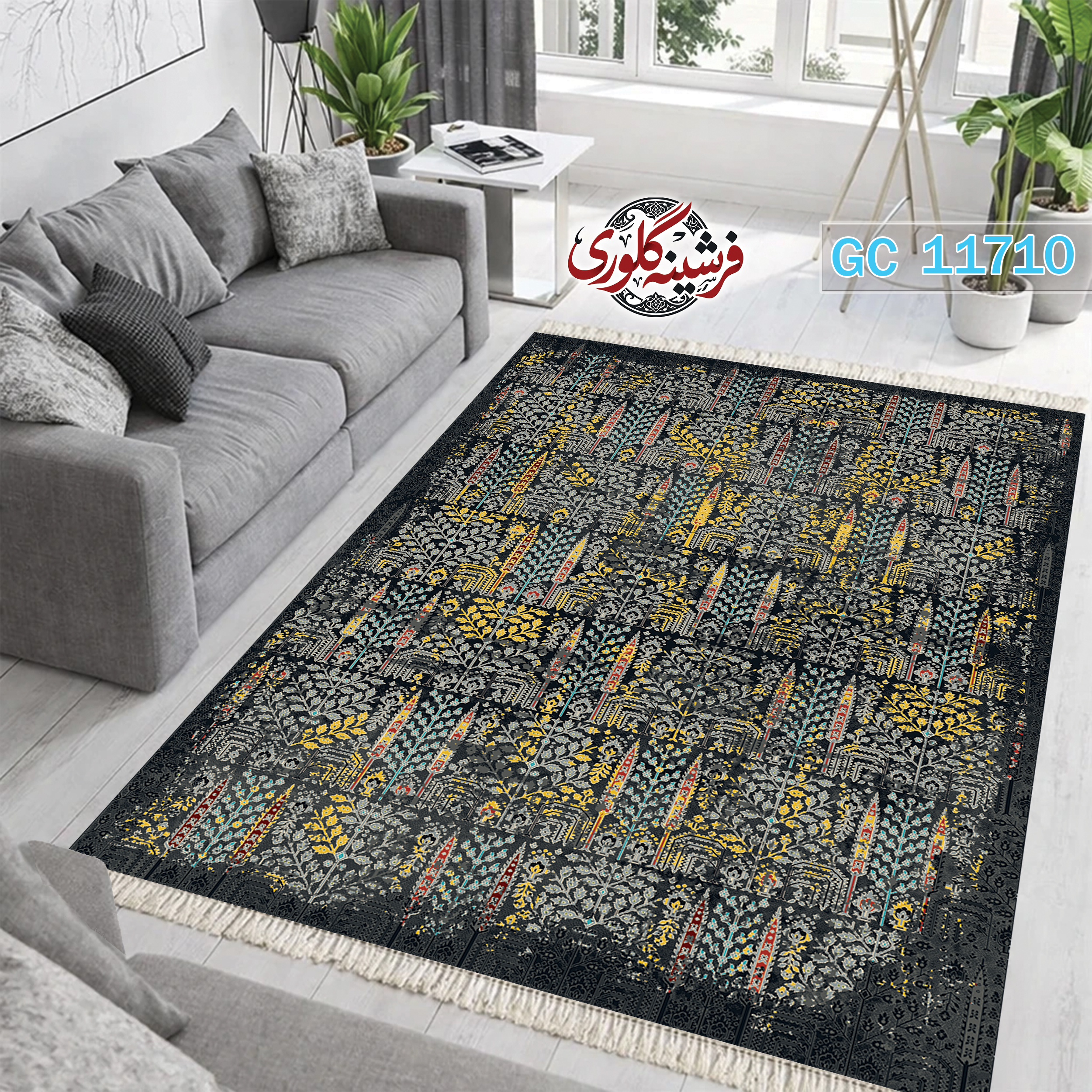 فرشینه طرح فرش مخمل هازان ترک قابل شست و شو و ضد پرزدهی کد GC-11710