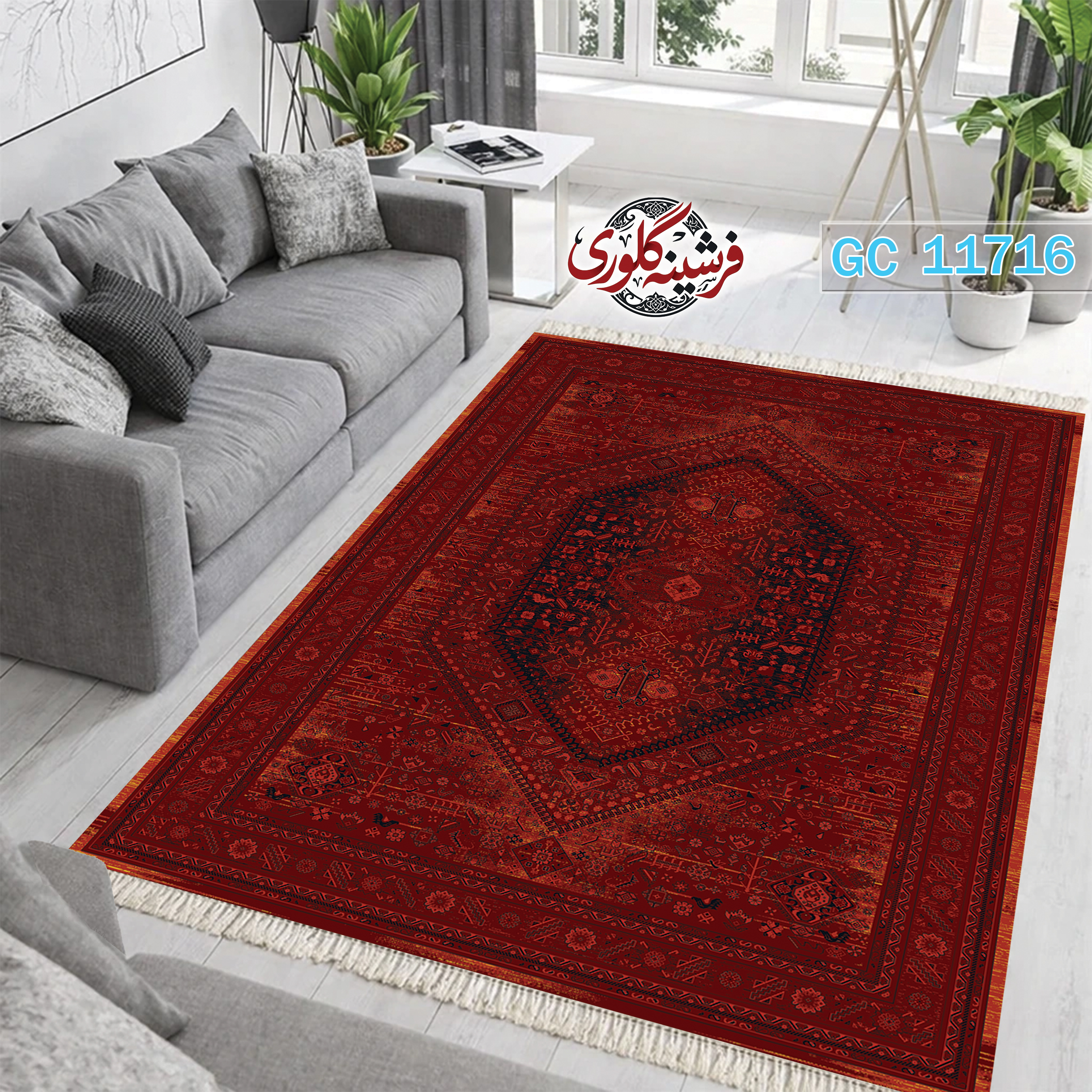 فرشینه طرح فرش مخمل هازان ترک قابل شست و شو و ضد پرزدهی کد GC-11716