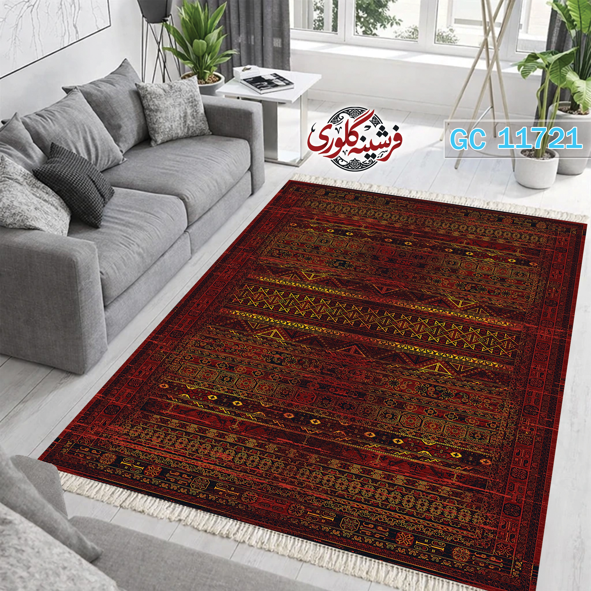 فرشینه طرح فرش مخمل هازان ترک قابل شست و شو و ضد پرزدهی کد GC-11721