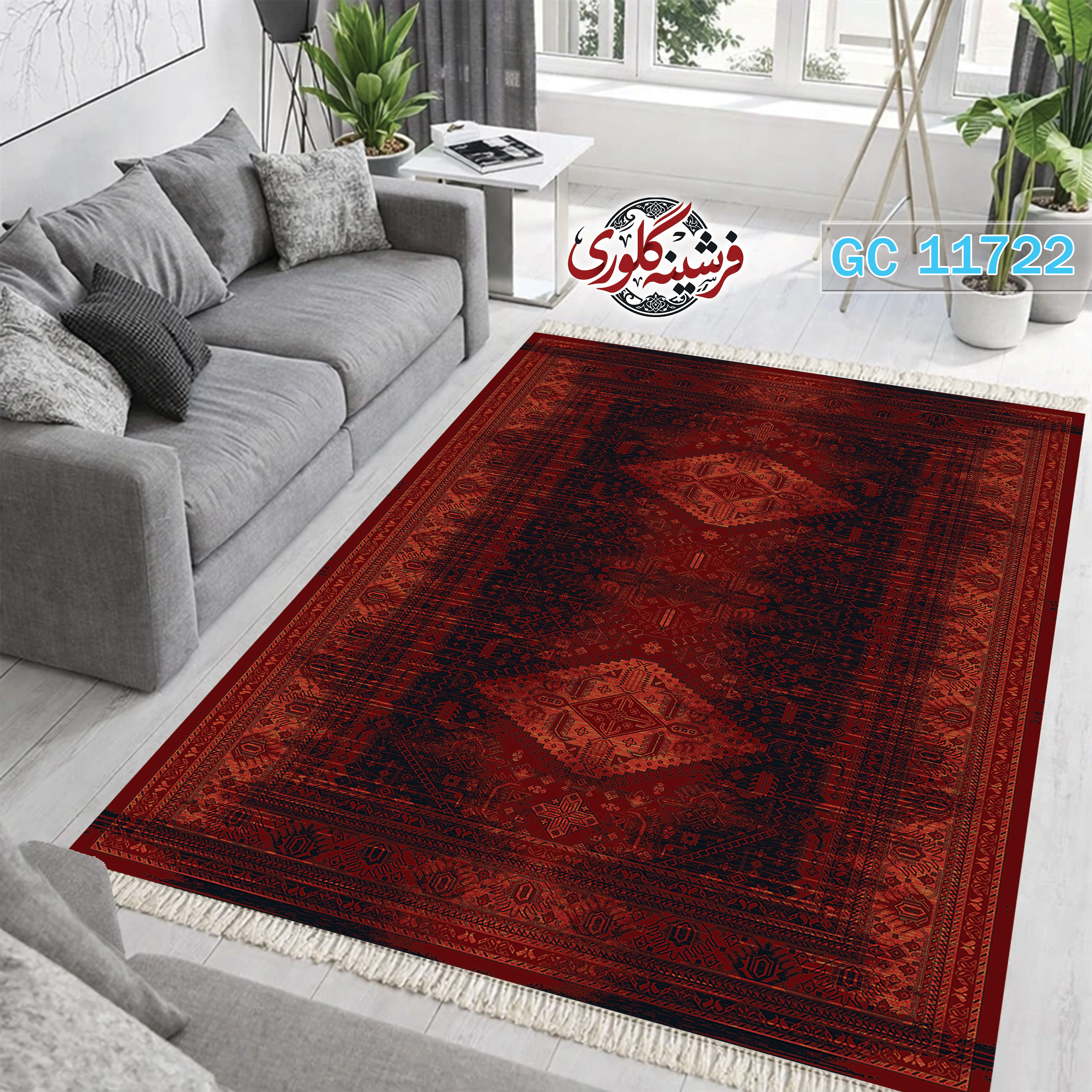 فرشینه طرح فرش مخمل هازان ترک قابل شست و شو و ضد پرزدهی کد GC-11722