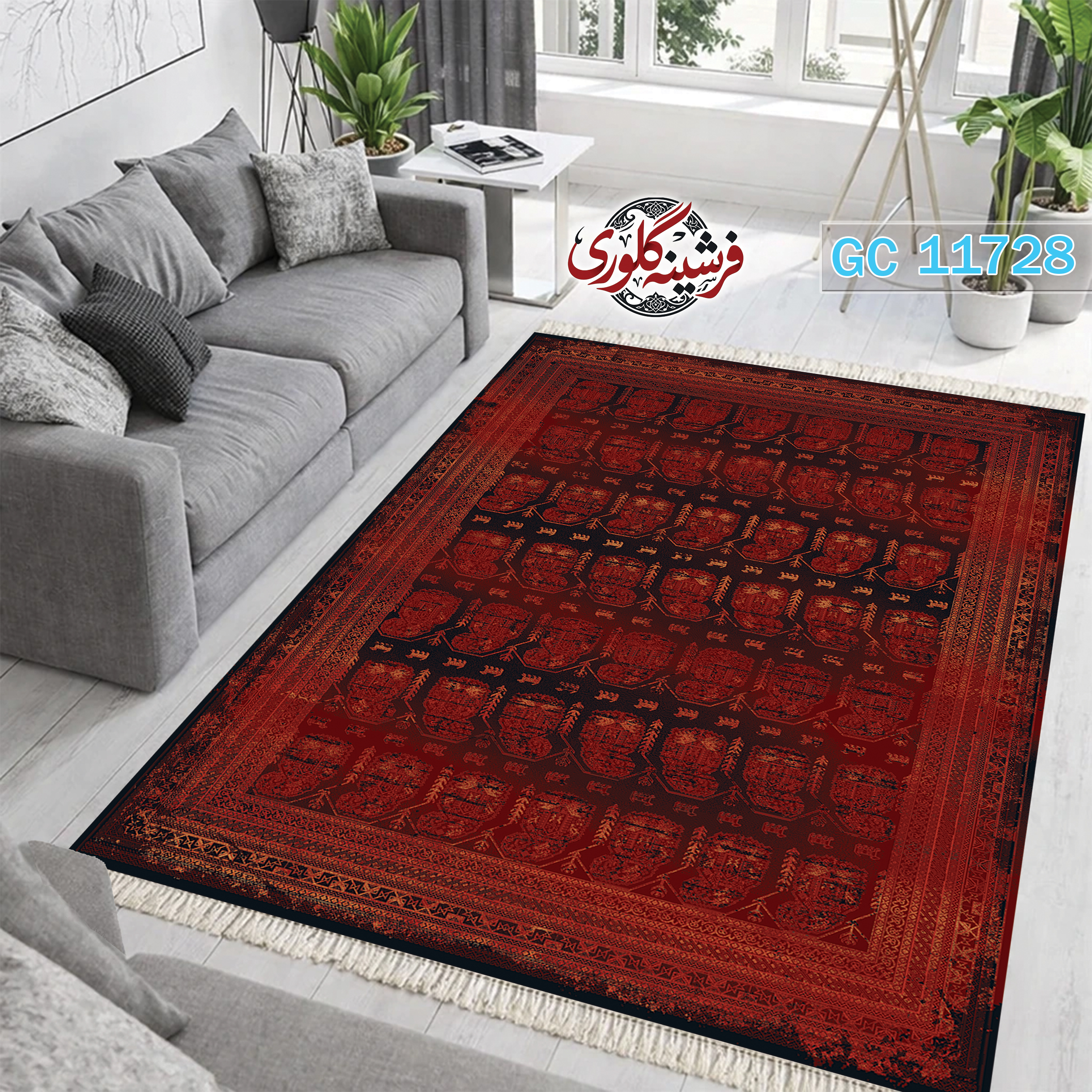 فرشینه طرح فرش مخمل هازان ترک قابل شست و شو و ضد پرزدهی کد GC-11728
